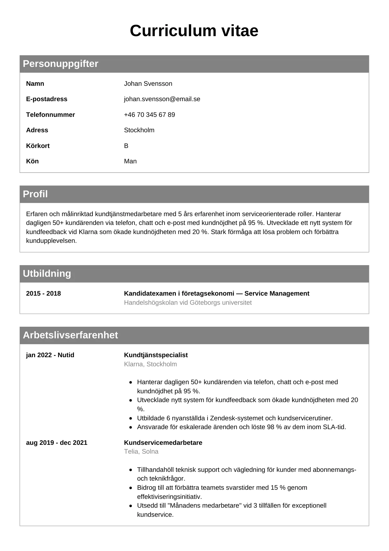 CV-mall Klassisk — gratis CV-mall för din ansökan