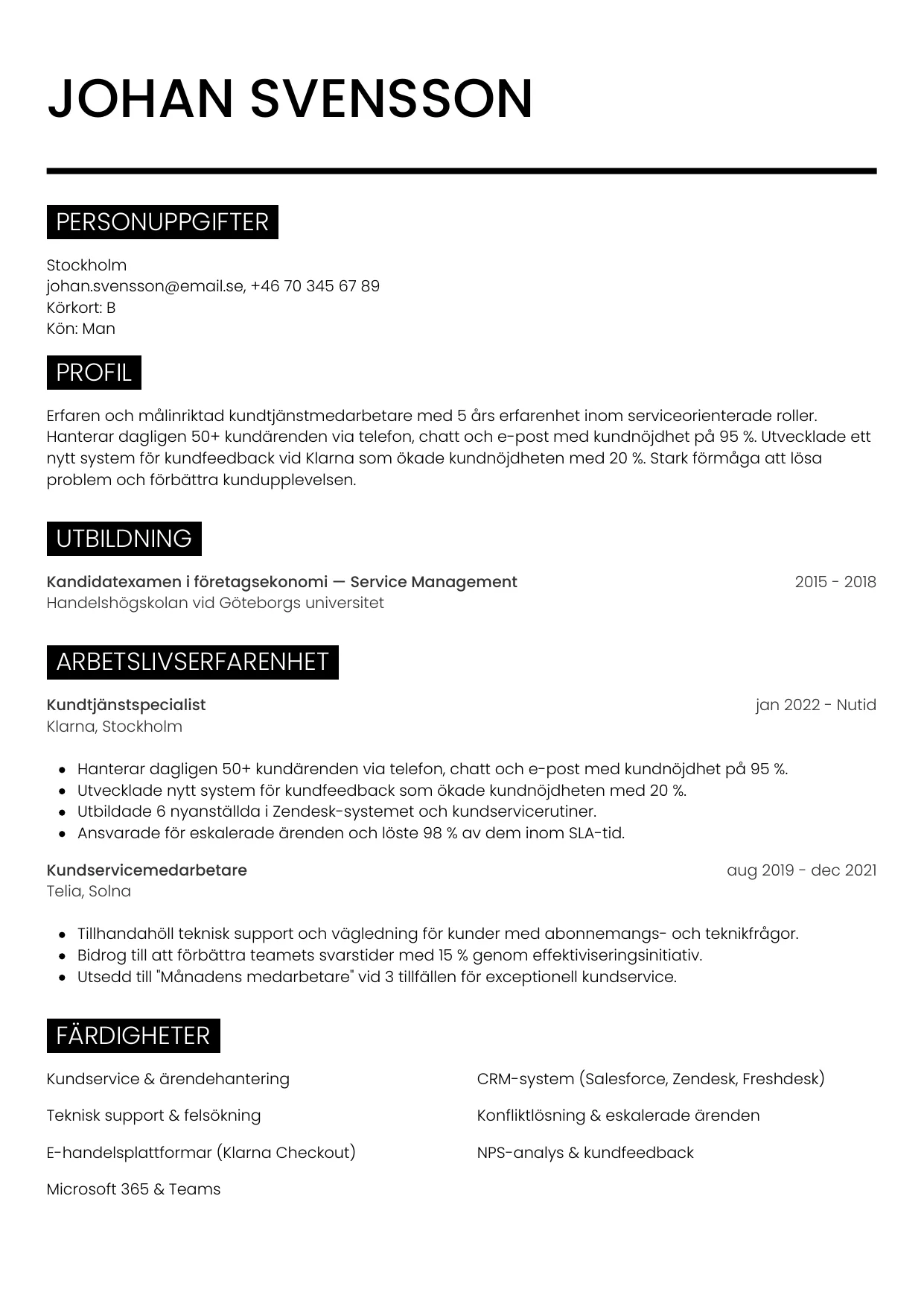 CV-mall Metro — gratis CV-mall för din ansökan