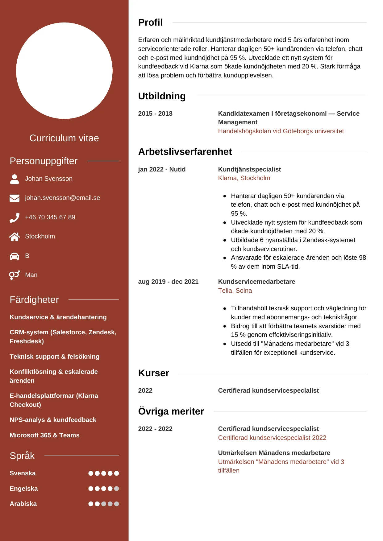 CV-mall Modern — gratis CV-mall för din ansökan