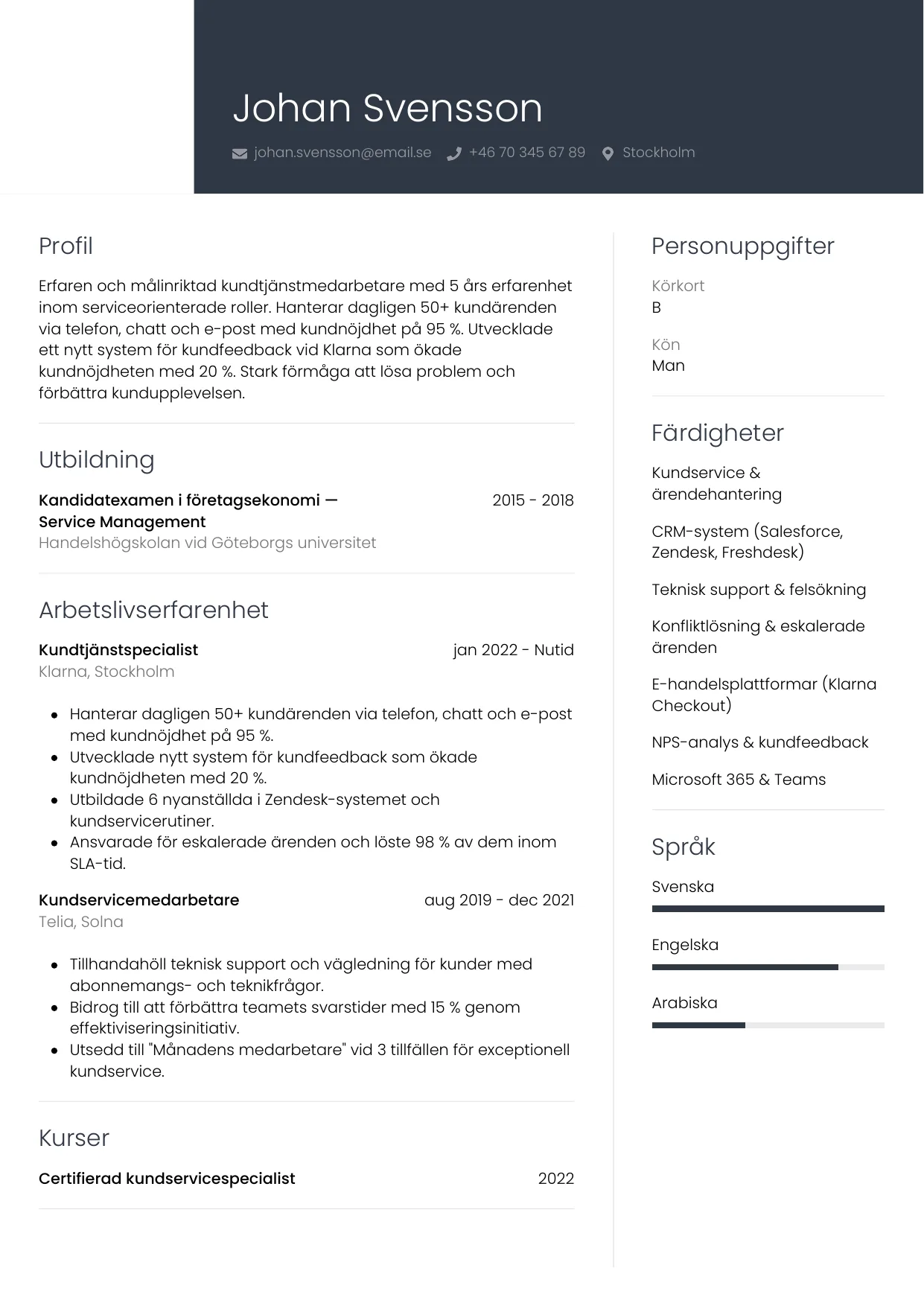 CV-mall Professionell — gratis CV-mall för din ansökan