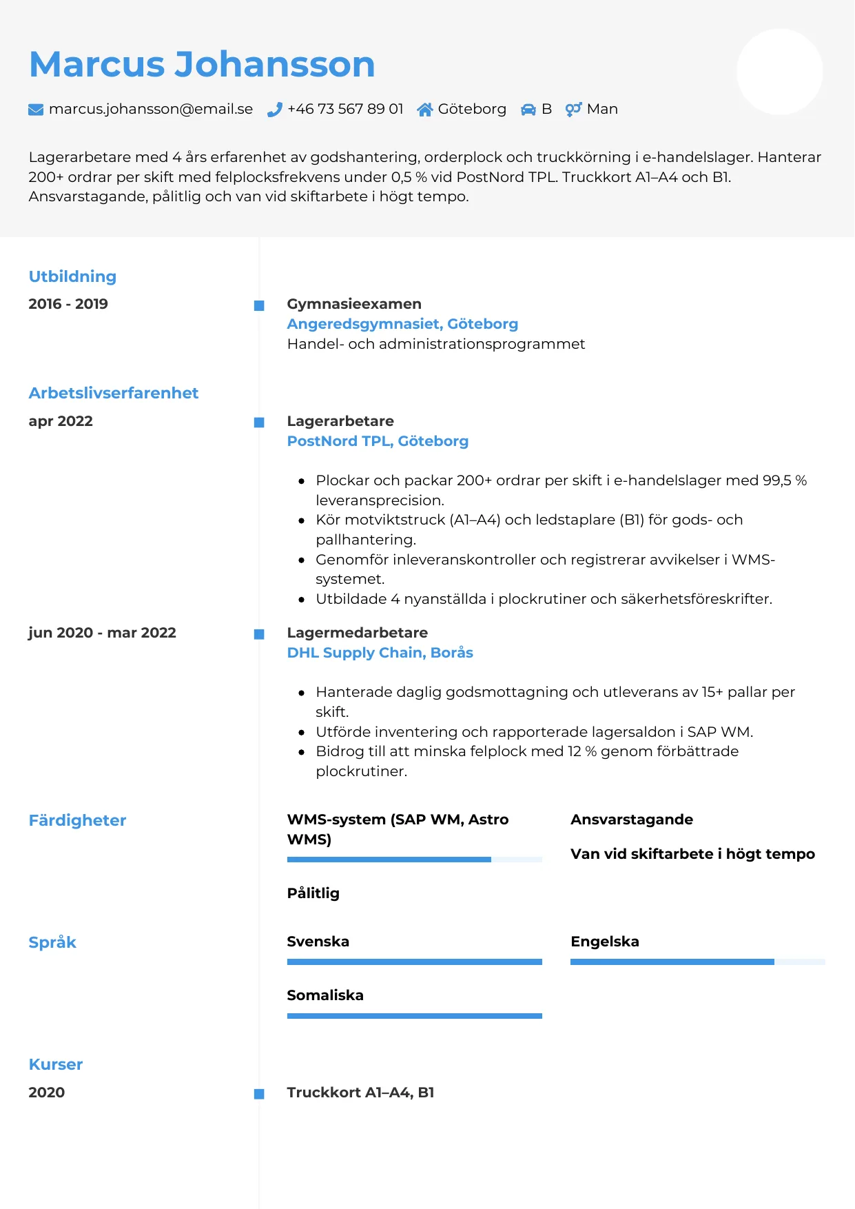 CV-mall Chrono — gratis CV-mall för din ansökan