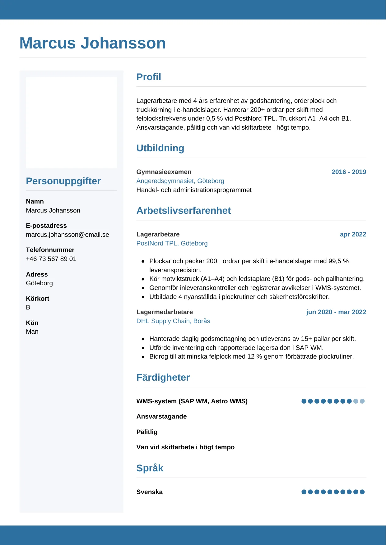 CV-mall Horisontell — gratis CV-mall för din ansökan