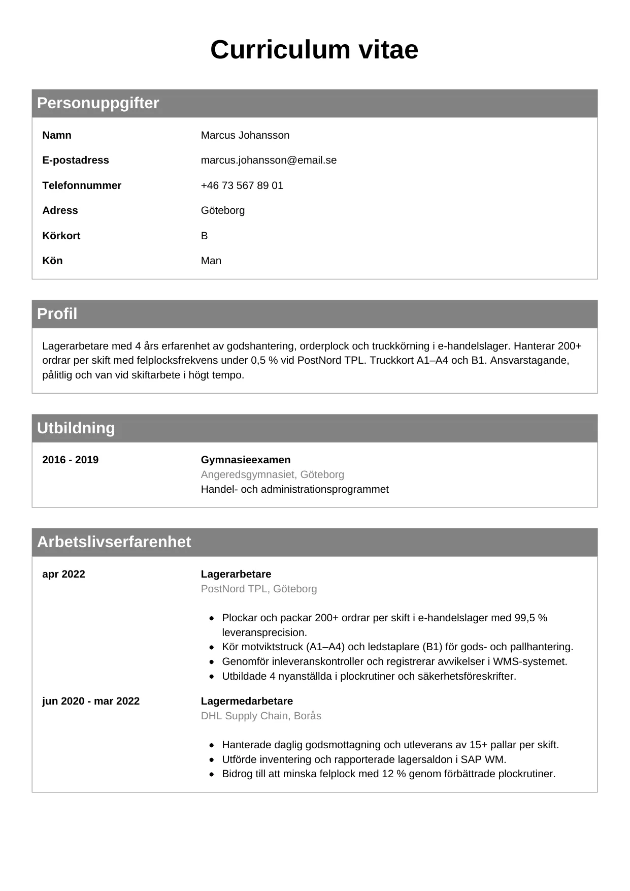 CV-mall Klassisk — gratis CV-mall för din ansökan