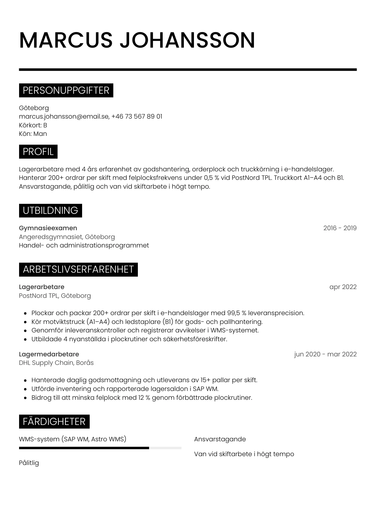 CV-mall Metro — gratis CV-mall för din ansökan