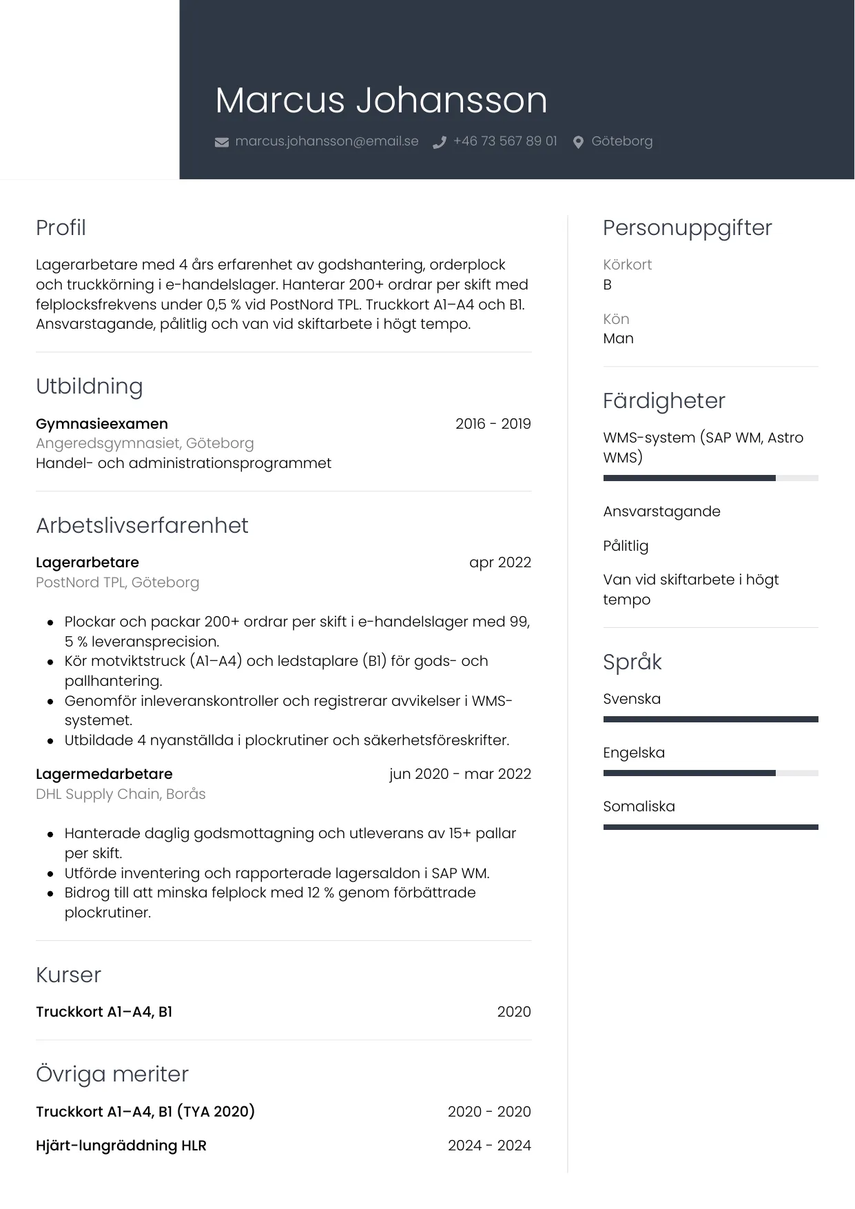 CV-mall Professionell — gratis CV-mall för din ansökan