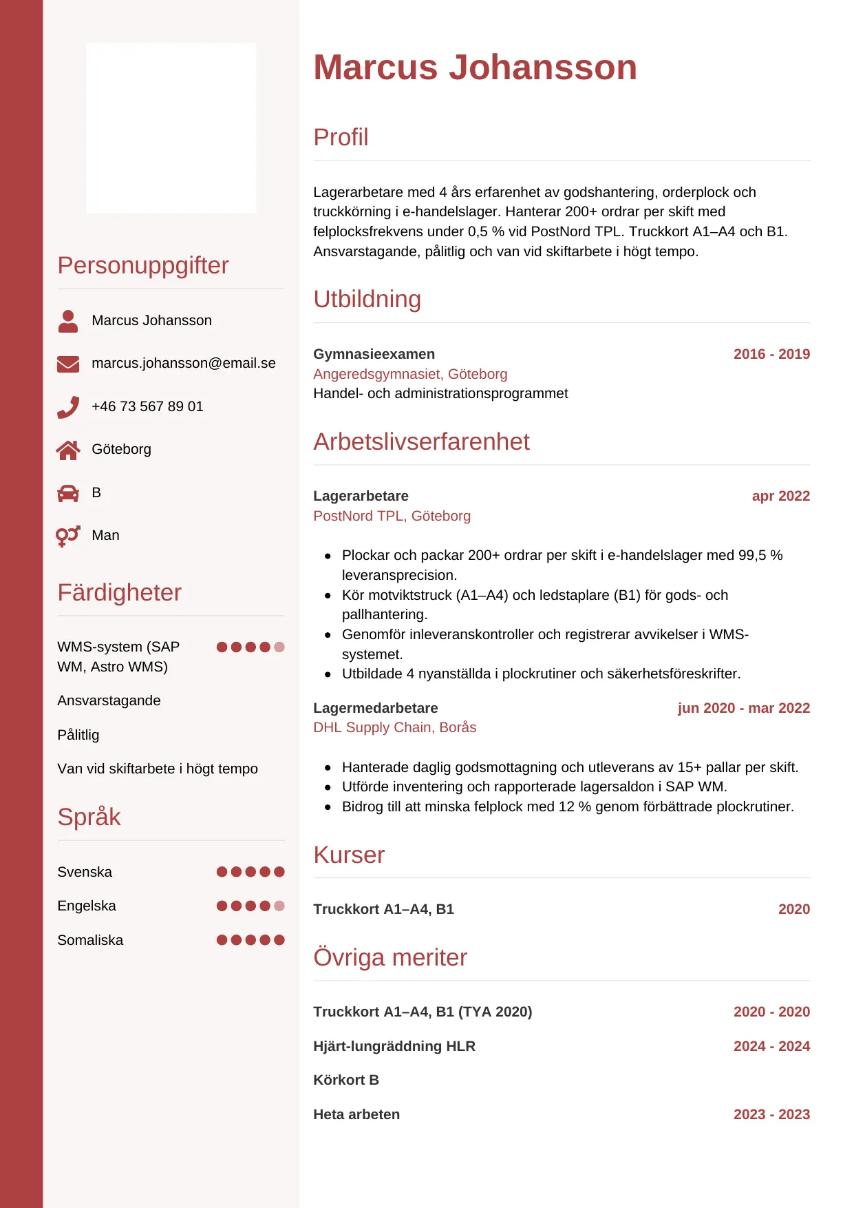 CV-mall Vertikal — gratis CV-mall för din ansökan