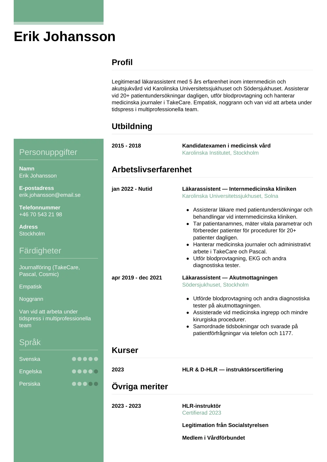 CV-mall Casual, gratis CV-mall för din ansökan