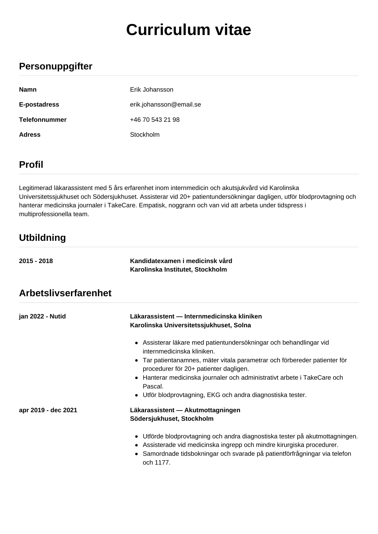 CV-mall Enkel, gratis CV-mall för din ansökan