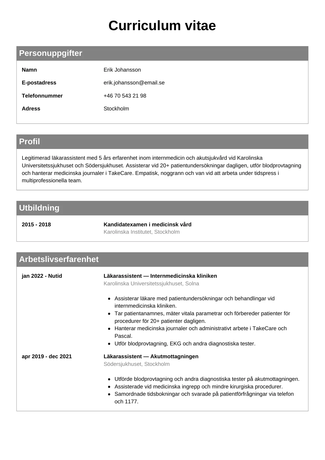 CV-mall Klassisk — gratis CV-mall för din ansökan