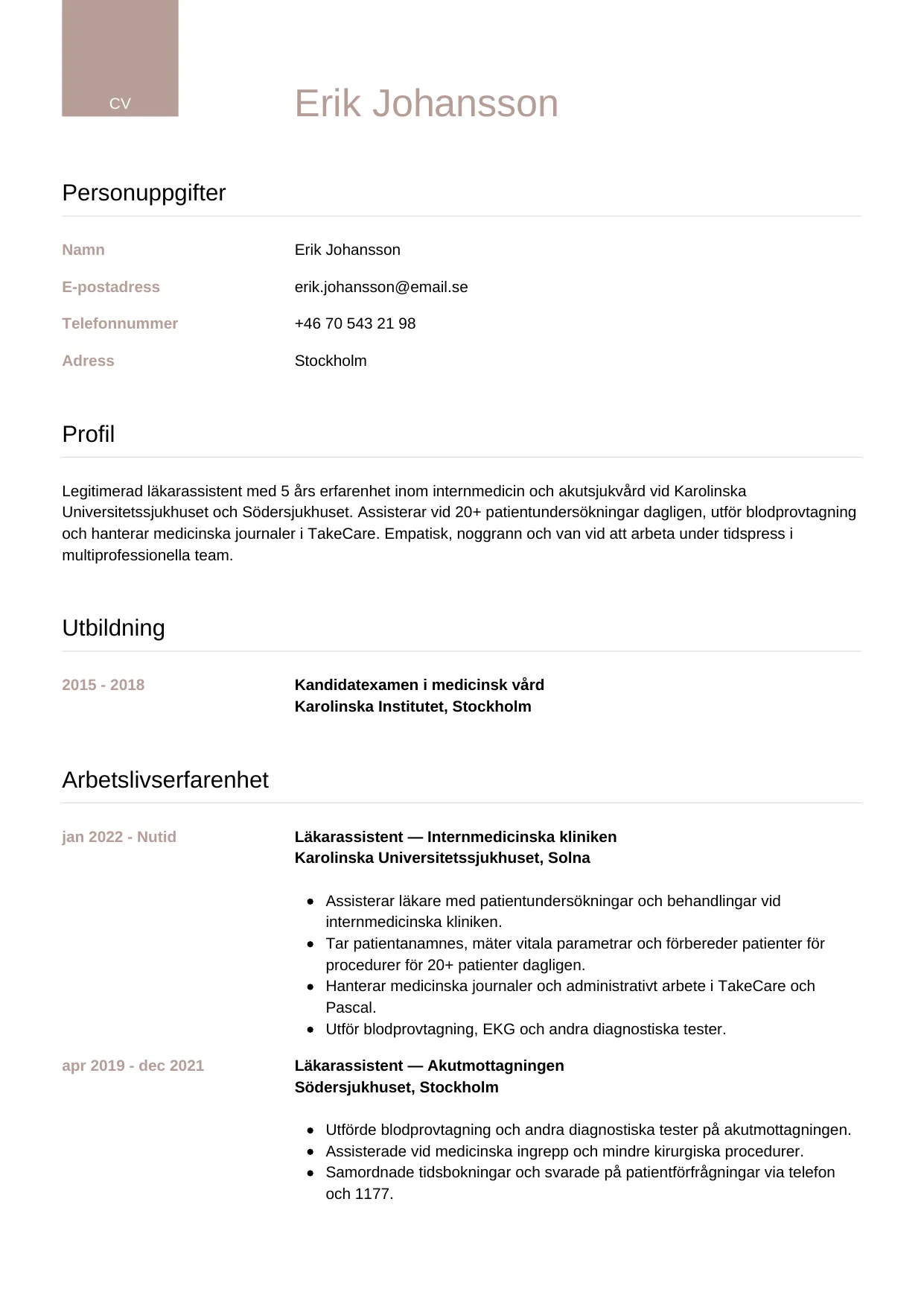 CV-mall Lyxig — gratis CV-mall för din ansökan