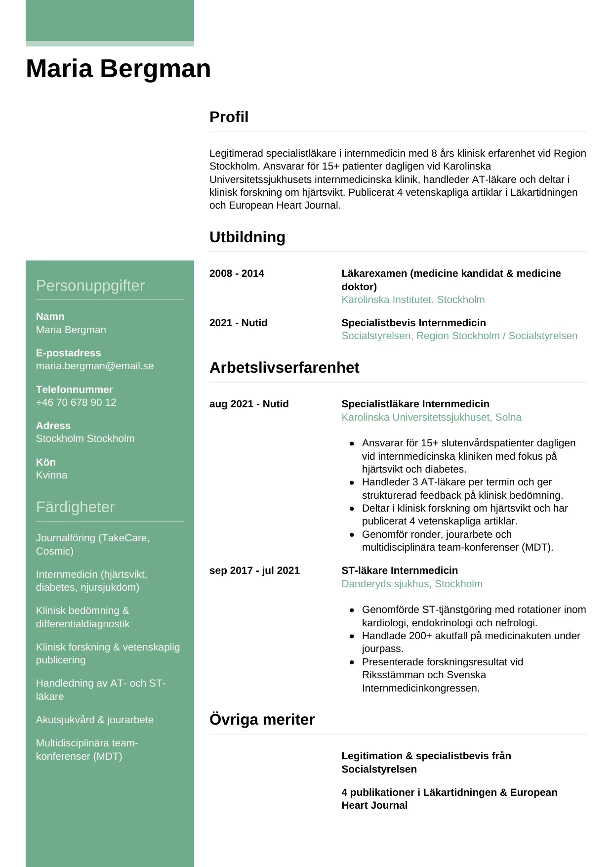 CV-mall Casual — gratis CV-mall för din ansökan