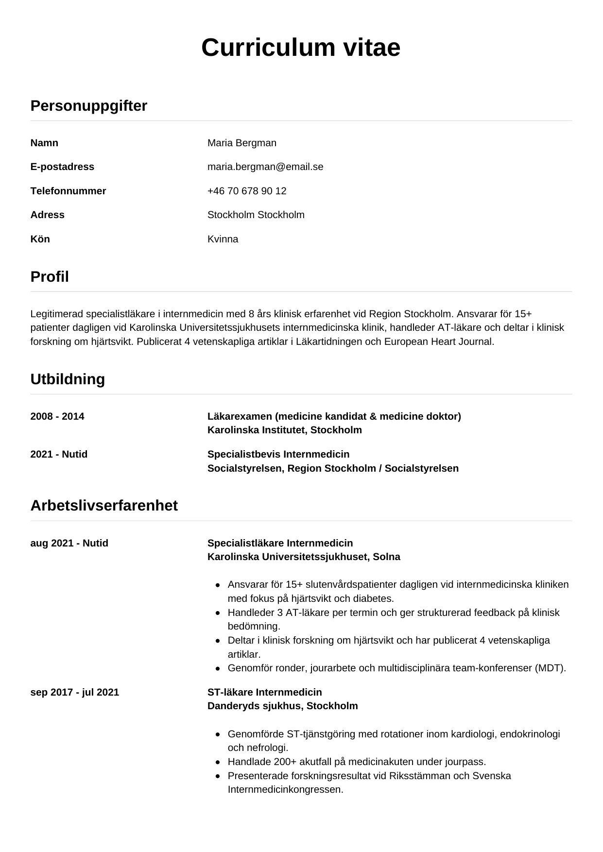 CV-mall Enkel — gratis CV-mall för din ansökan