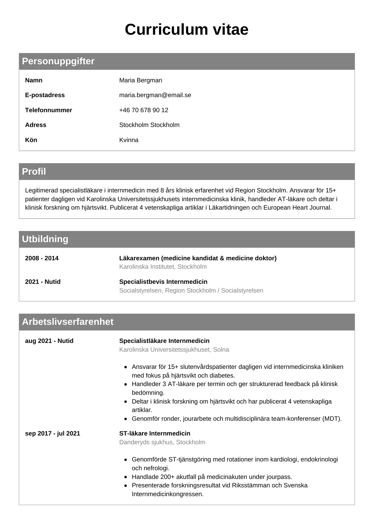 CV-mall Klassisk — gratis CV-mall för din ansökan