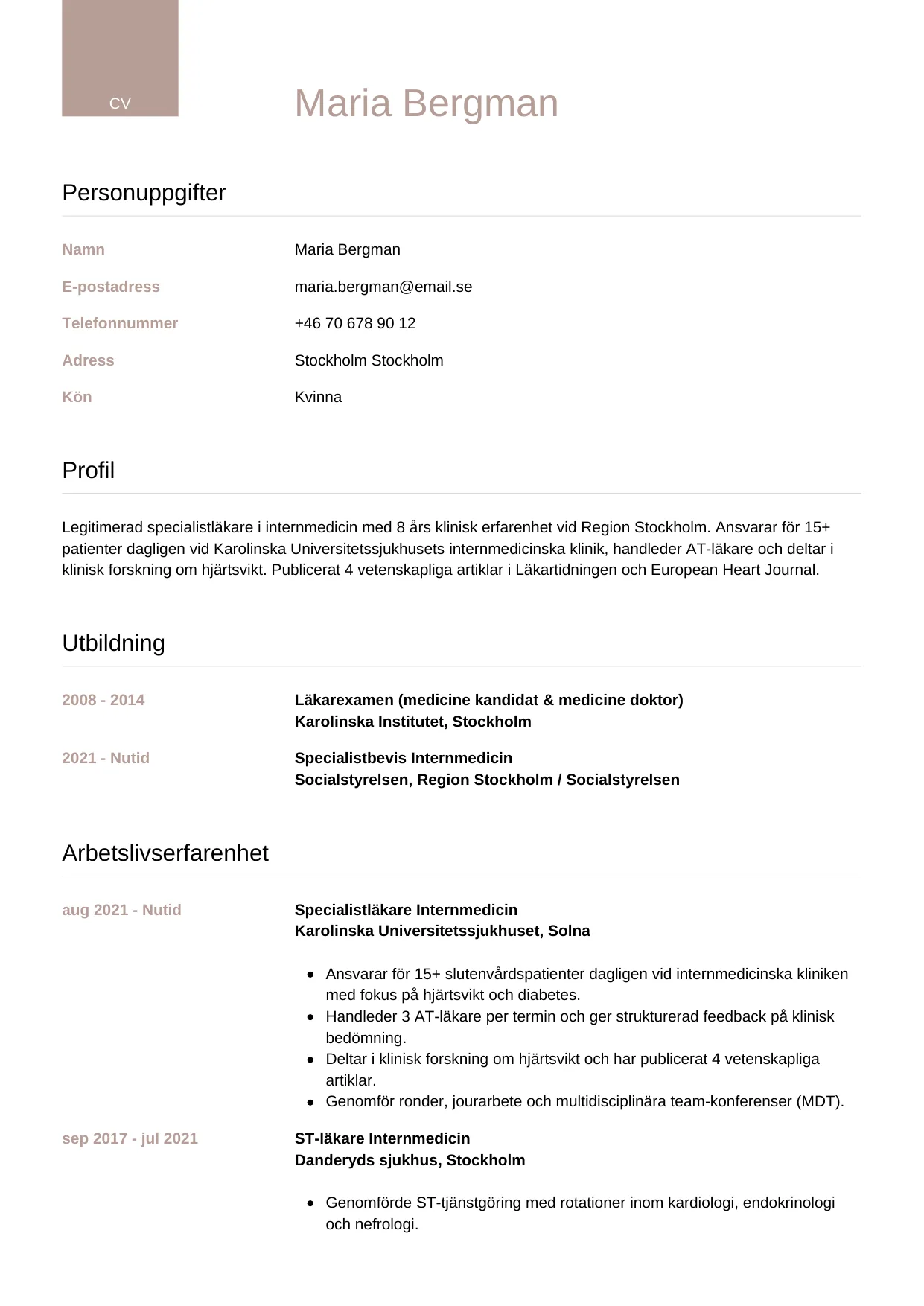 CV-mall Lyxig — gratis CV-mall för din ansökan