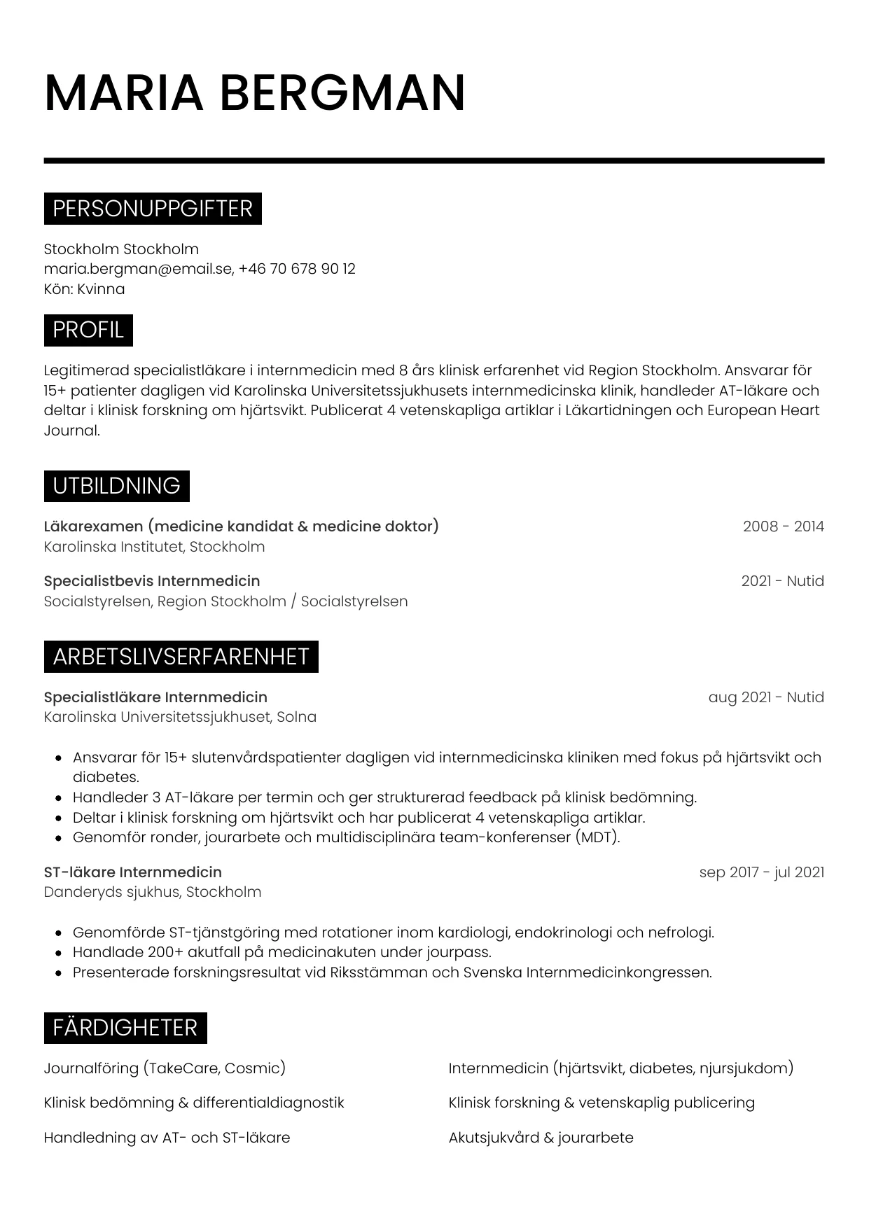 CV-mall Metro — gratis CV-mall för din ansökan
