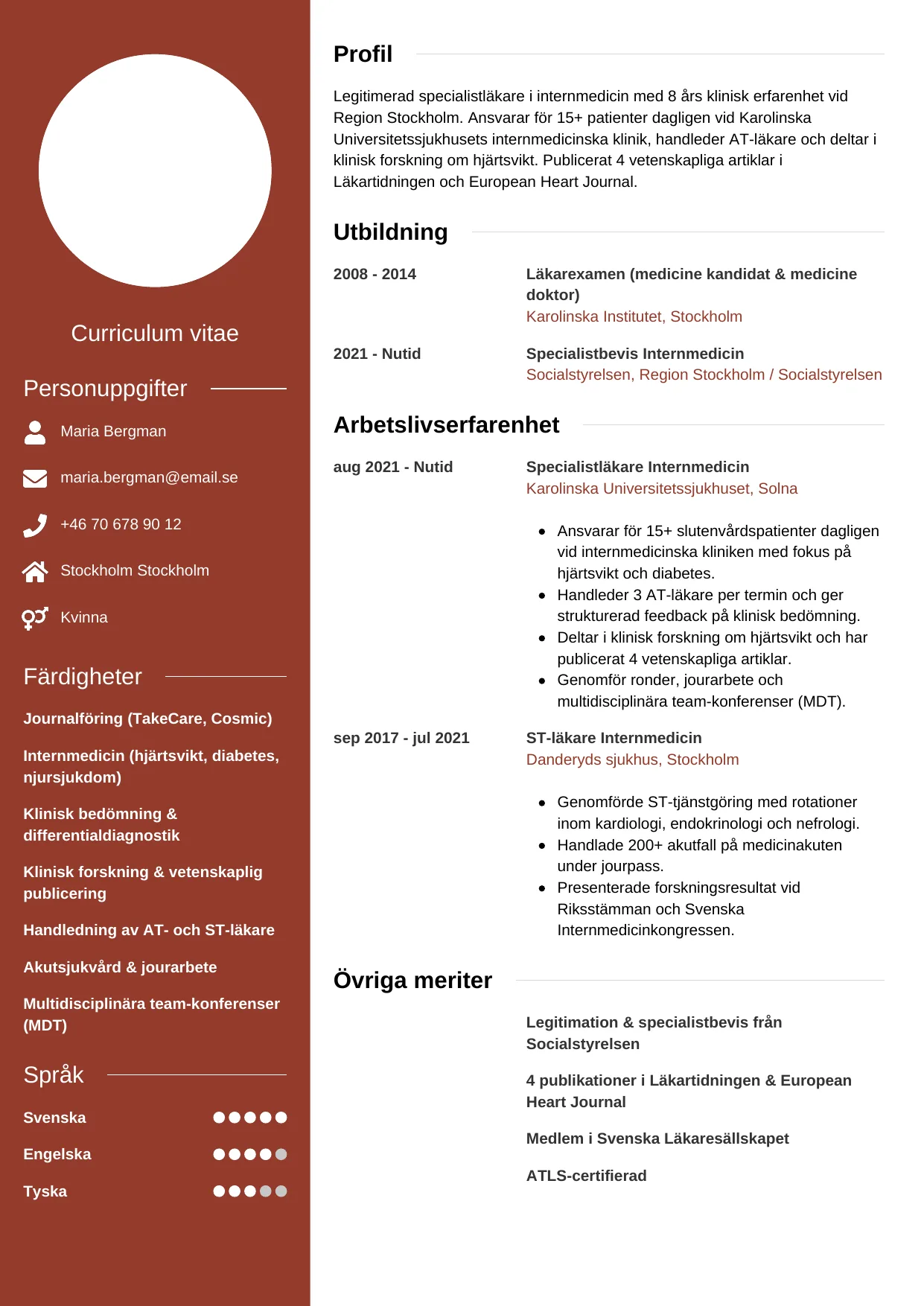 CV-mall Modern — gratis CV-mall för din ansökan