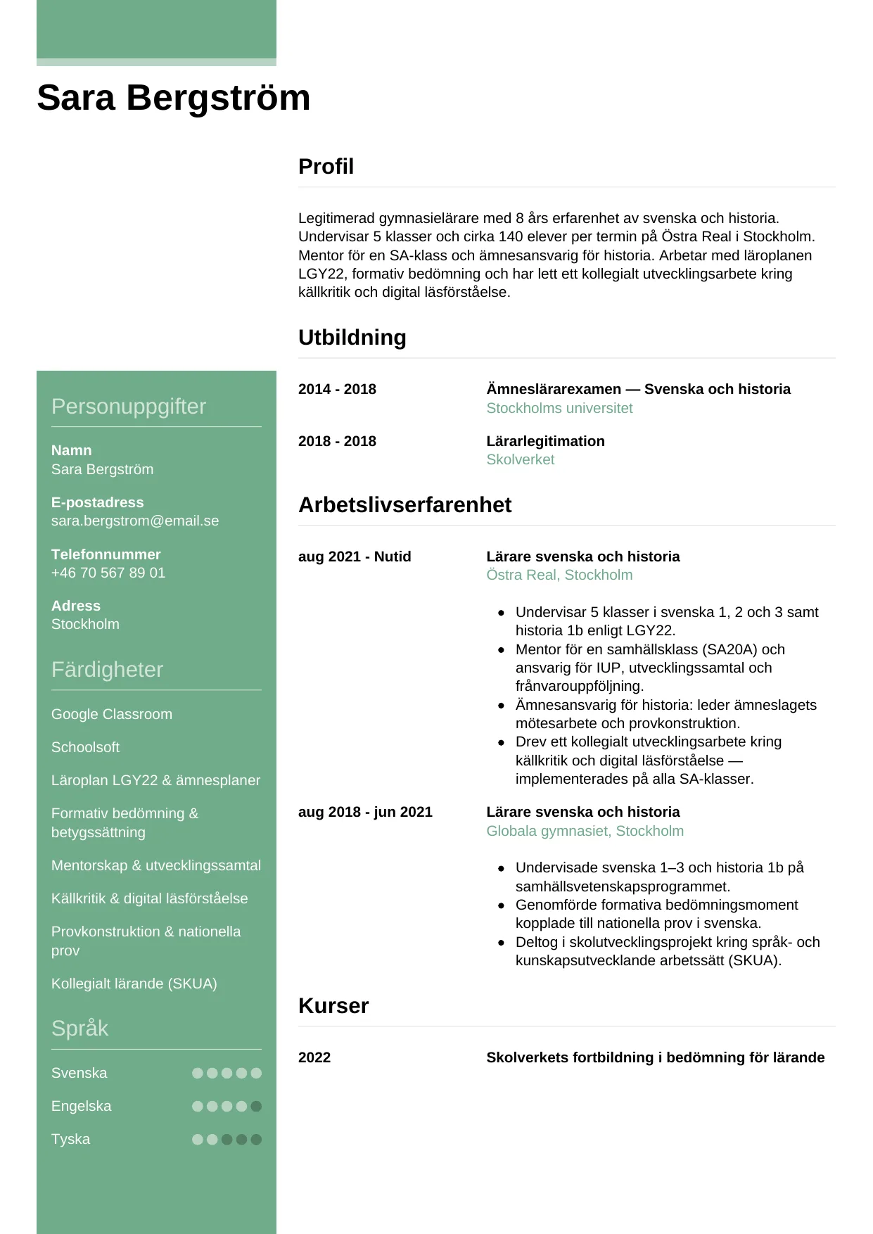 CV-mall Casual — gratis CV-mall för din ansökan