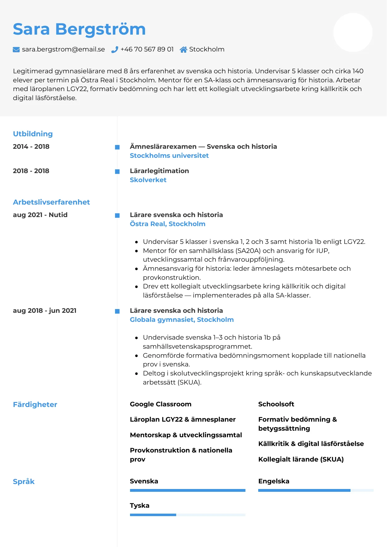 CV-mall Chrono — gratis CV-mall för din ansökan