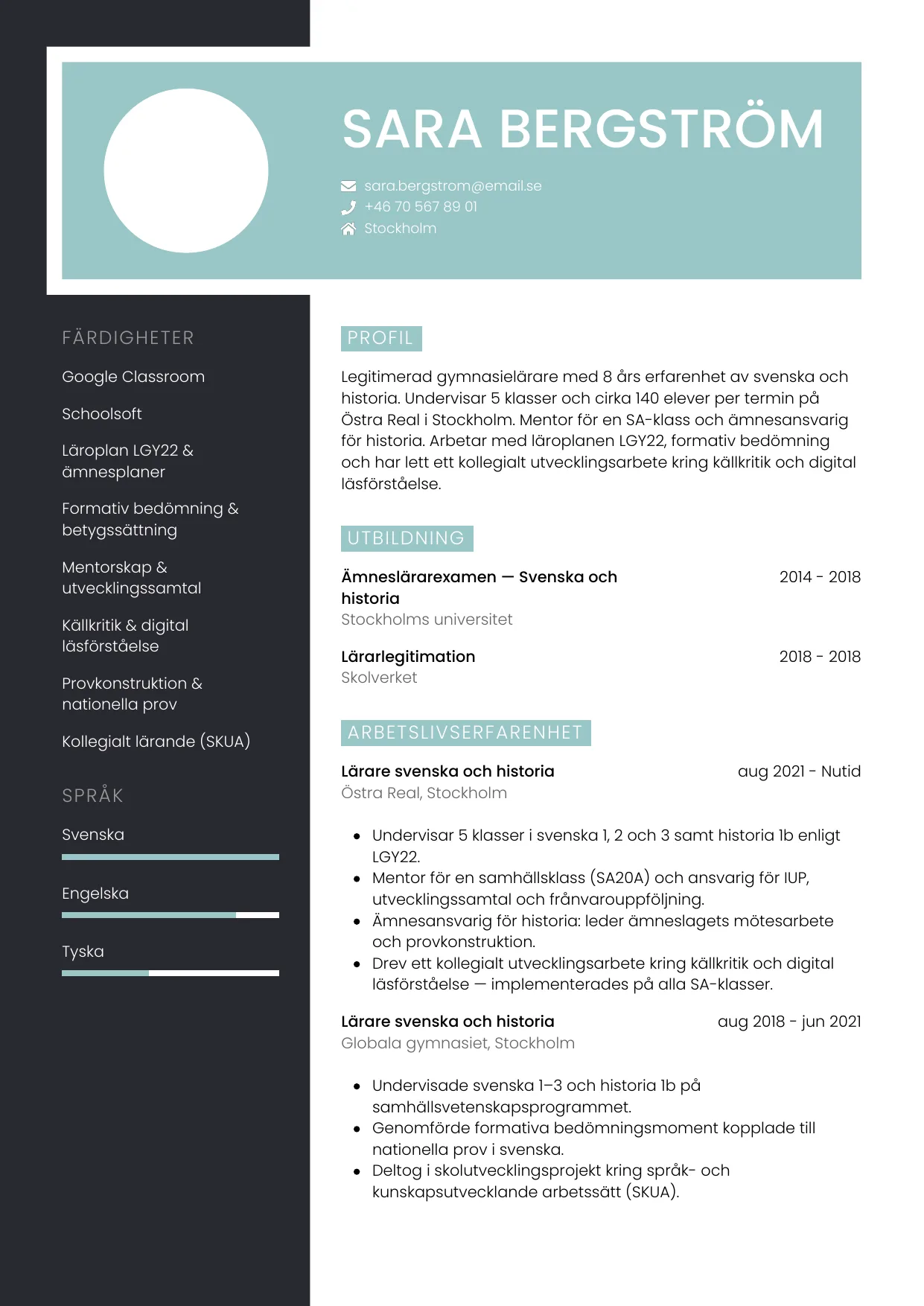 CV-mall Elegant — gratis CV-mall för din ansökan