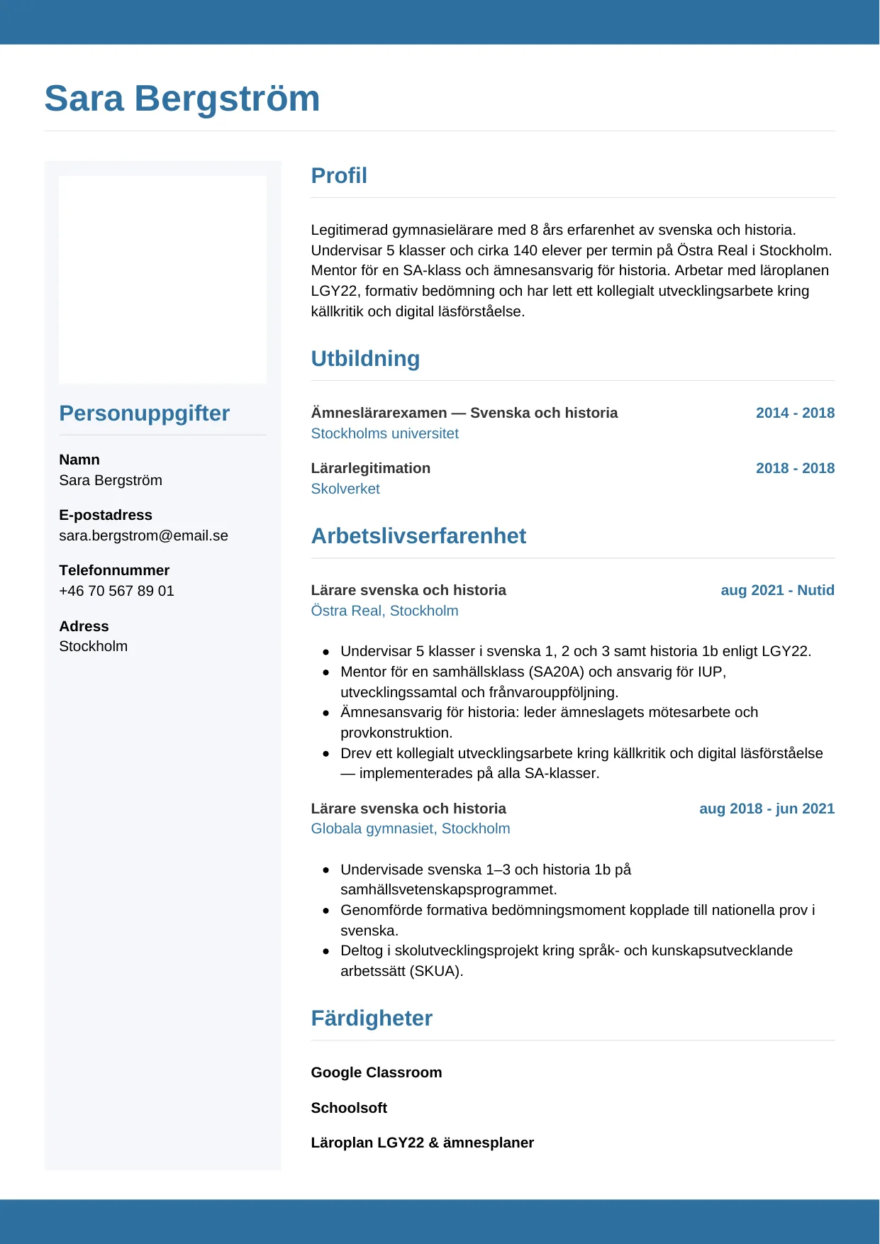 CV-mall Horisontell — gratis CV-mall för din ansökan