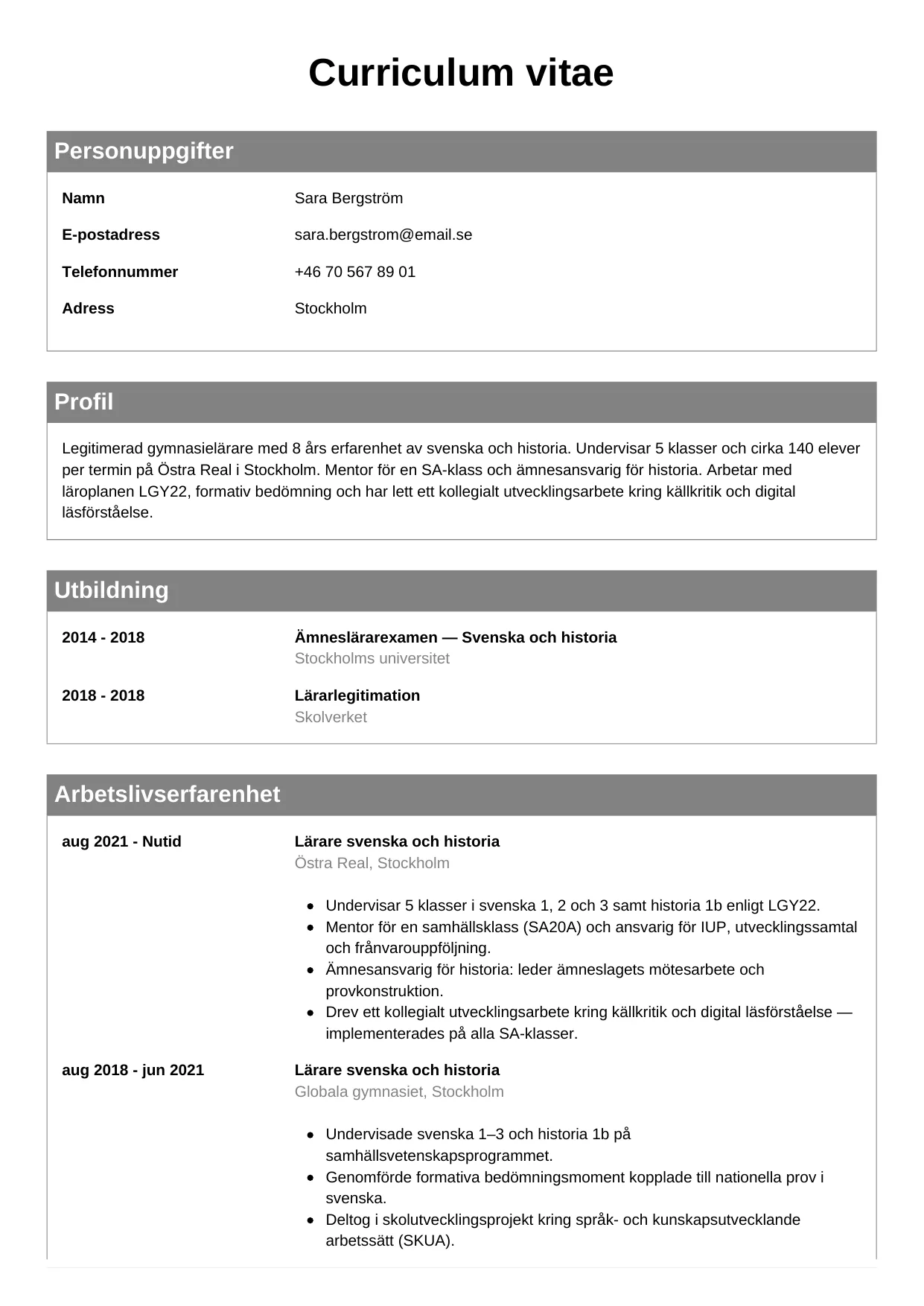 CV-mall Klassisk — gratis CV-mall för din ansökan
