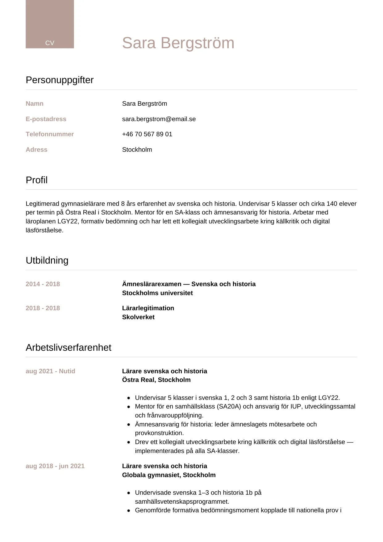 CV-mall Lyxig — gratis CV-mall för din ansökan