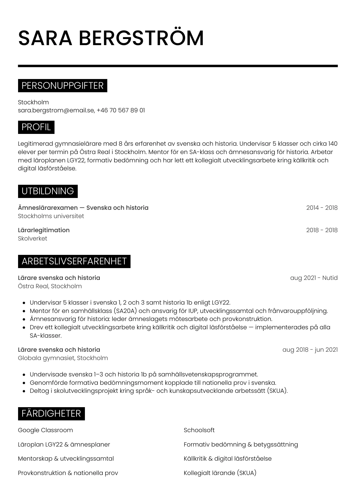 CV-mall Metro — gratis CV-mall för din ansökan