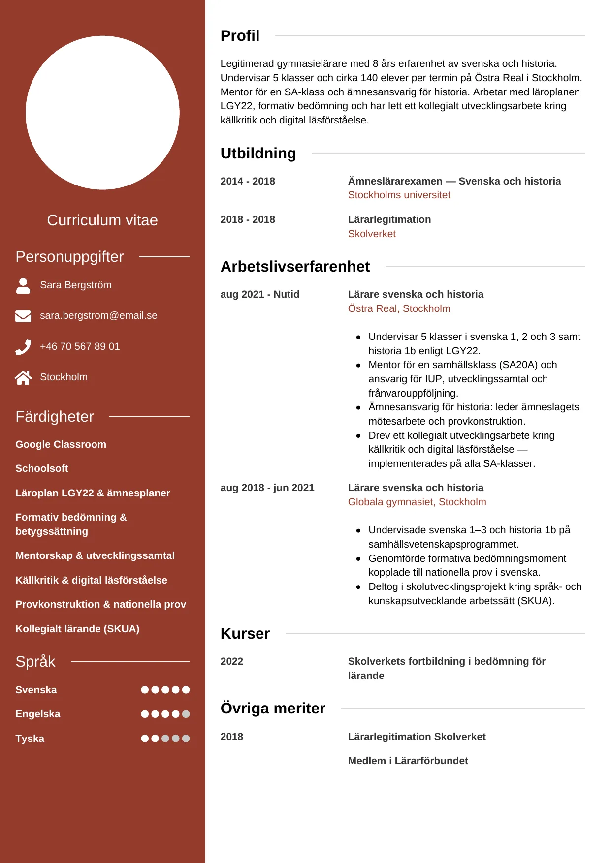 CV-mall Modern — gratis CV-mall för din ansökan