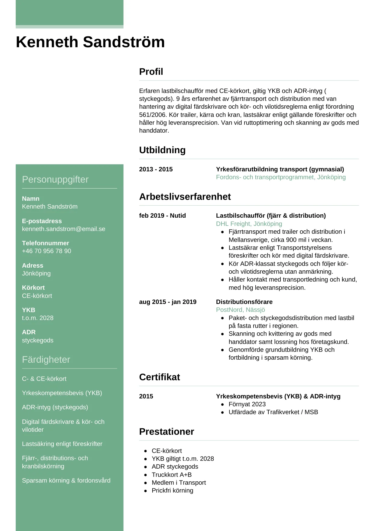 CV-mall Casual — gratis CV-mall för din ansökan