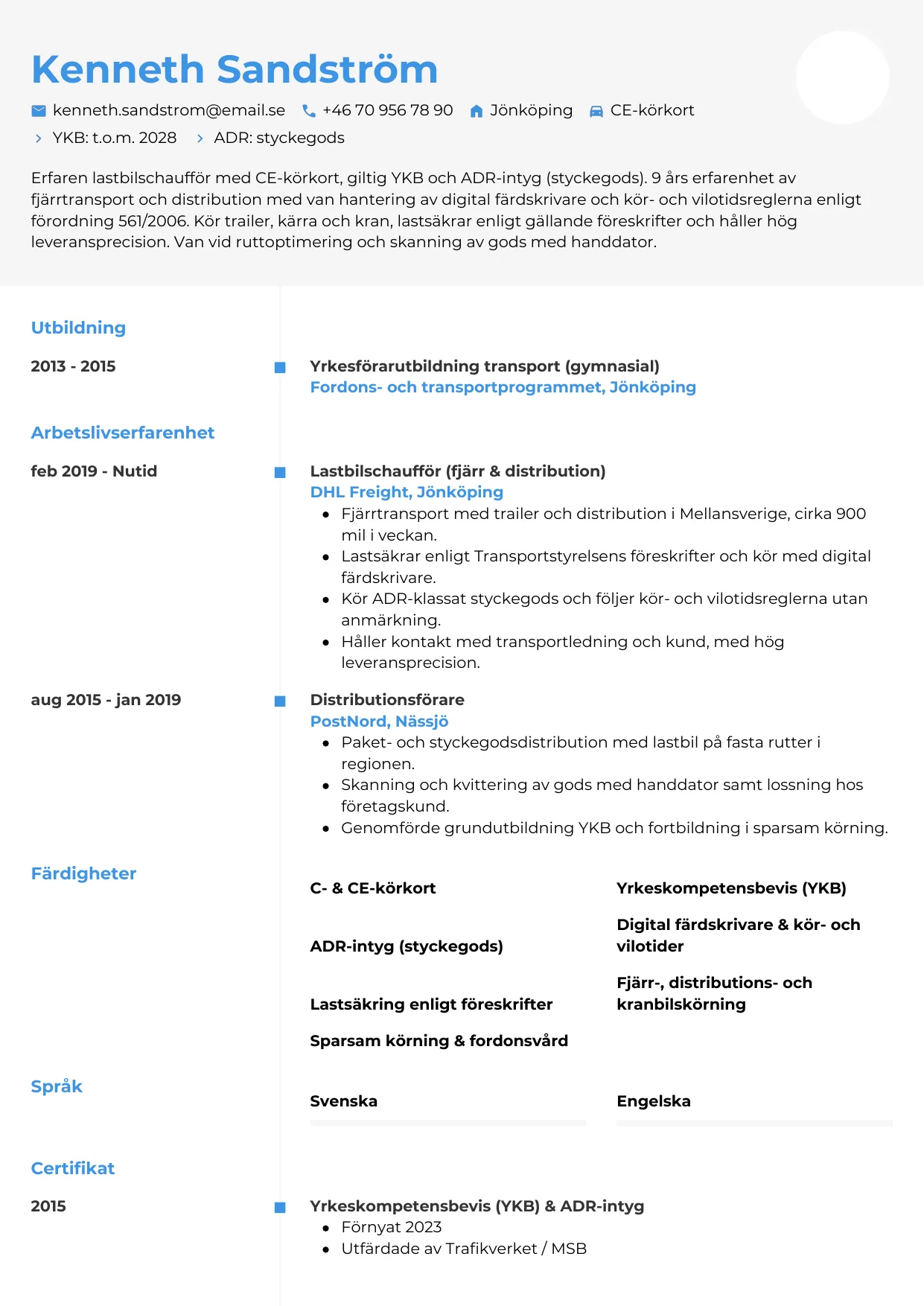 CV-mall Chrono — gratis CV-mall för din ansökan