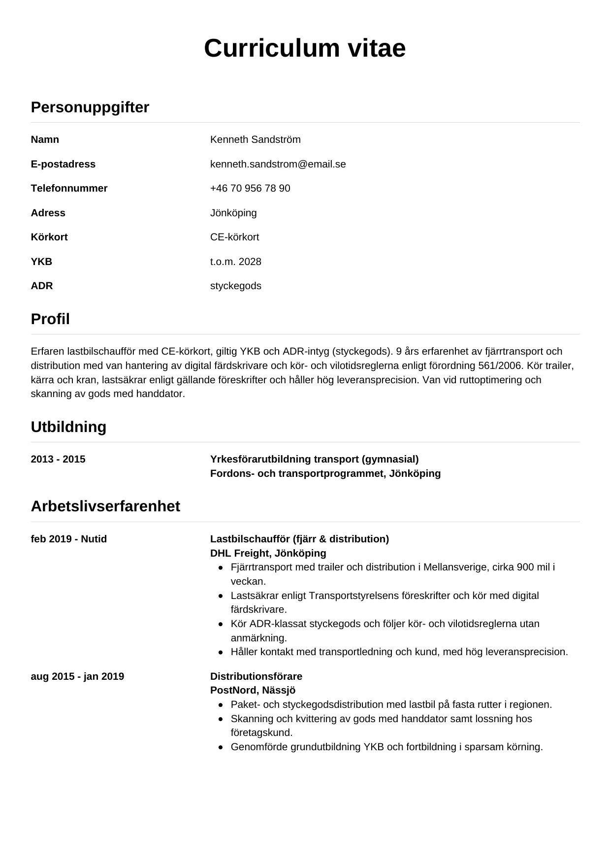 CV-mall Enkel — gratis CV-mall för din ansökan