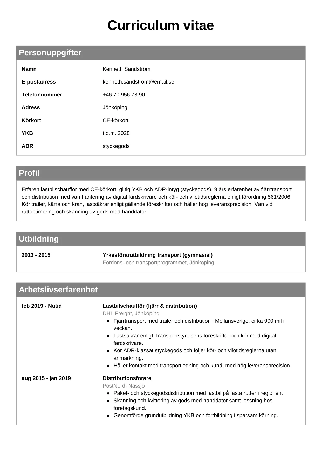 CV-mall Klassisk — gratis CV-mall för din ansökan