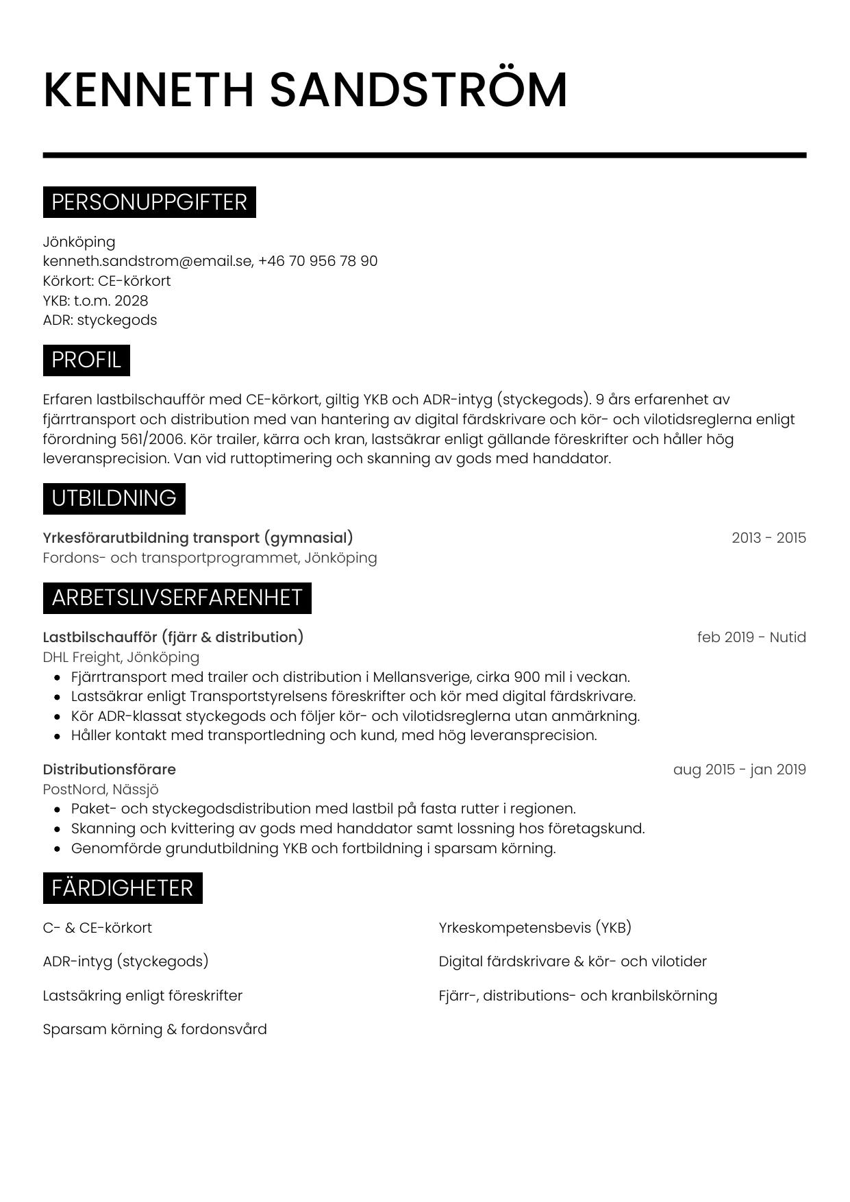 CV-mall Metro — gratis CV-mall för din ansökan