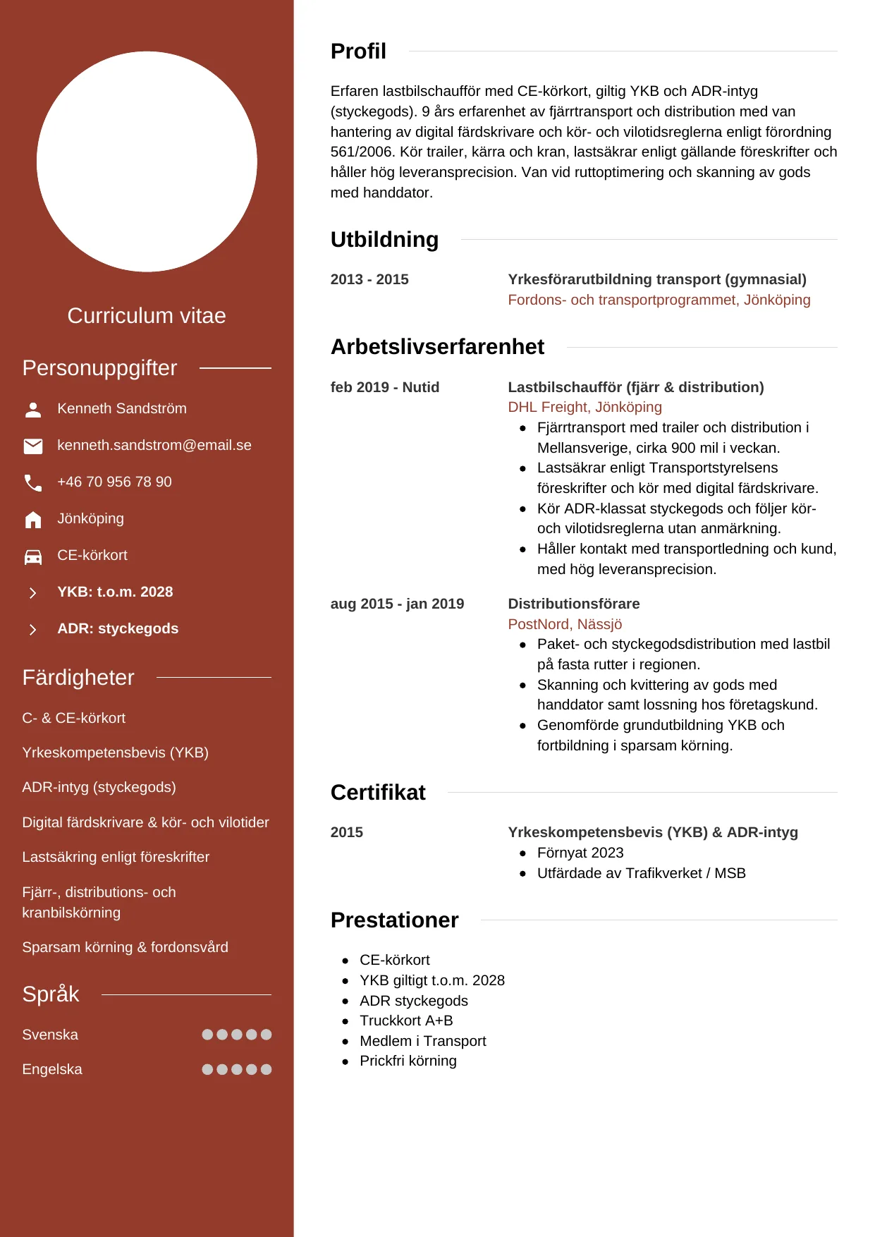 CV-mall Modern — gratis CV-mall för din ansökan