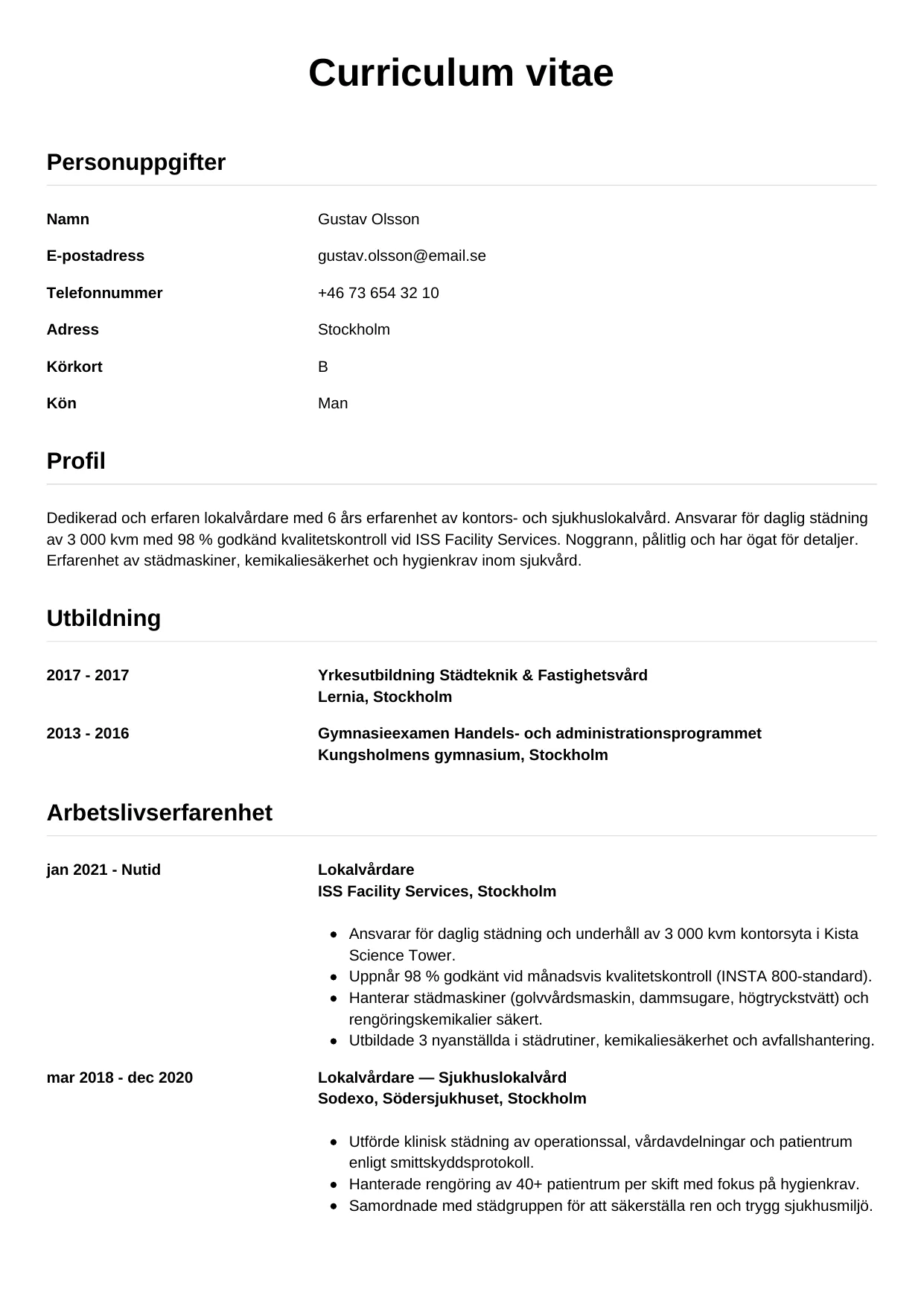 CV-mall Enkel — gratis CV-mall för din ansökan