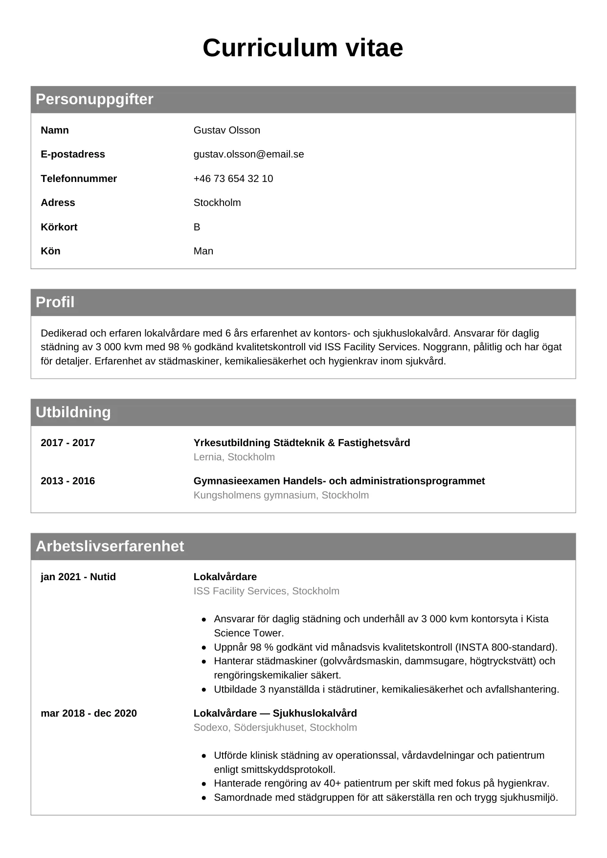 CV-mall Klassisk — gratis CV-mall för din ansökan