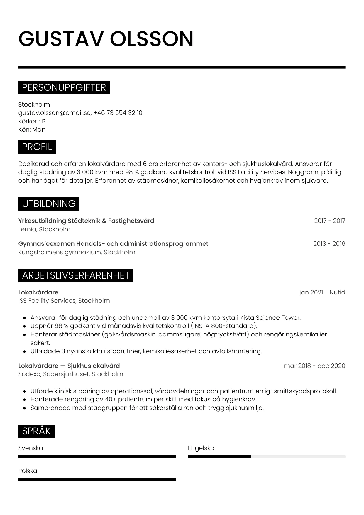 CV-mall Metro — gratis CV-mall för din ansökan