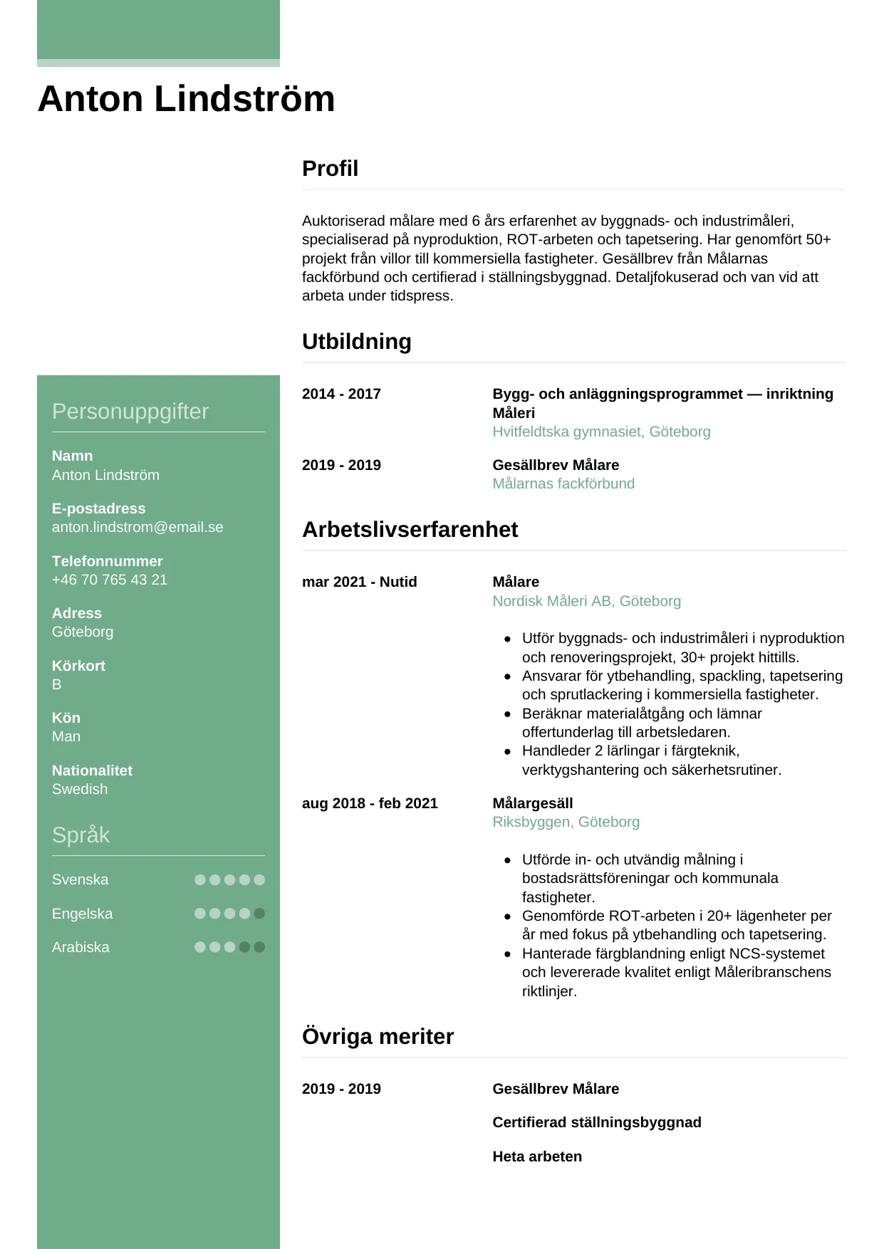 CV-mall Casual — gratis CV-mall för din ansökan