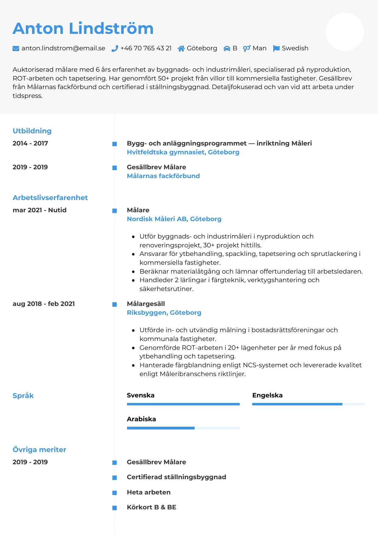 CV-mall Chrono — gratis CV-mall för din ansökan
