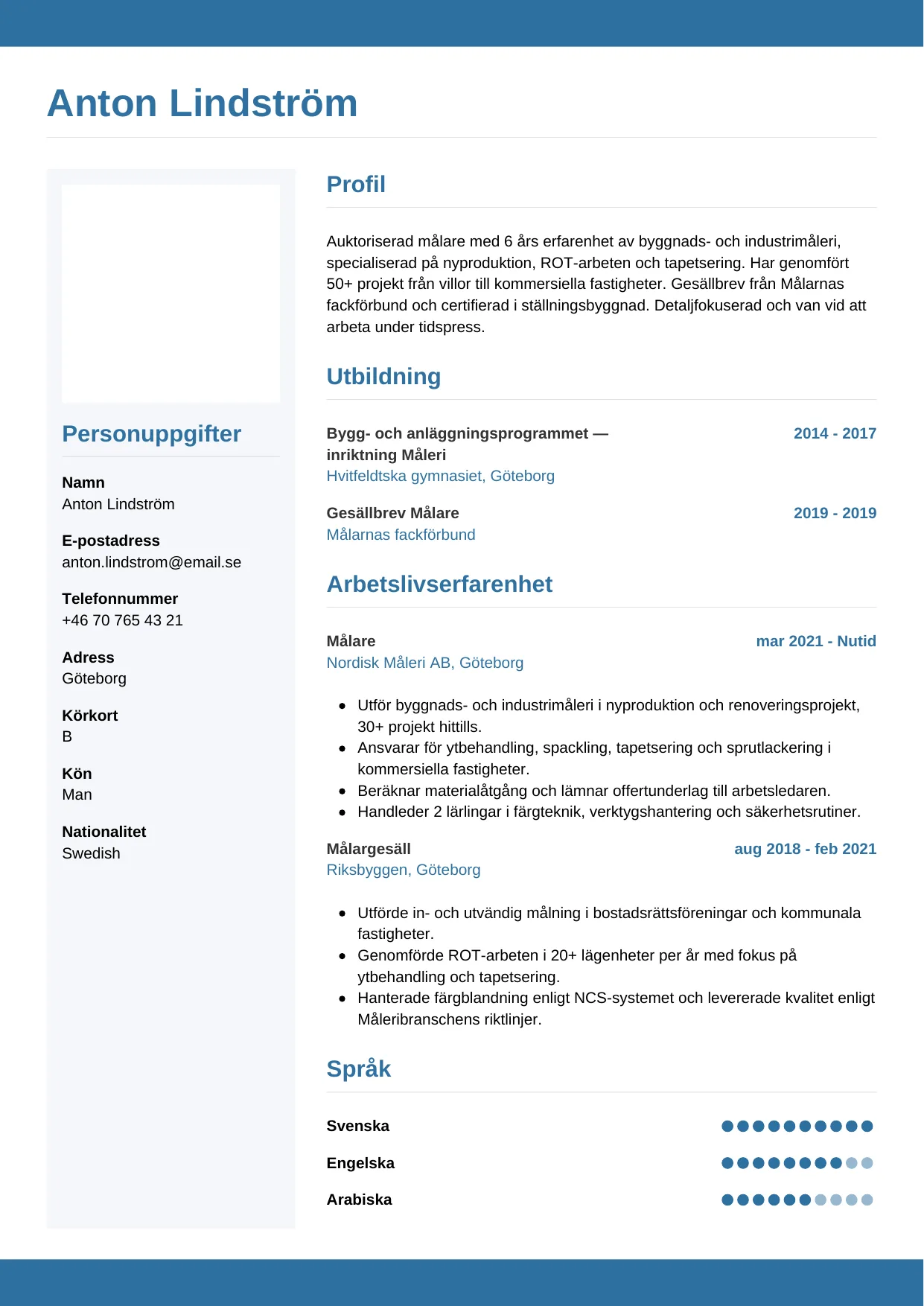 CV-mall Horisontell — gratis CV-mall för din ansökan