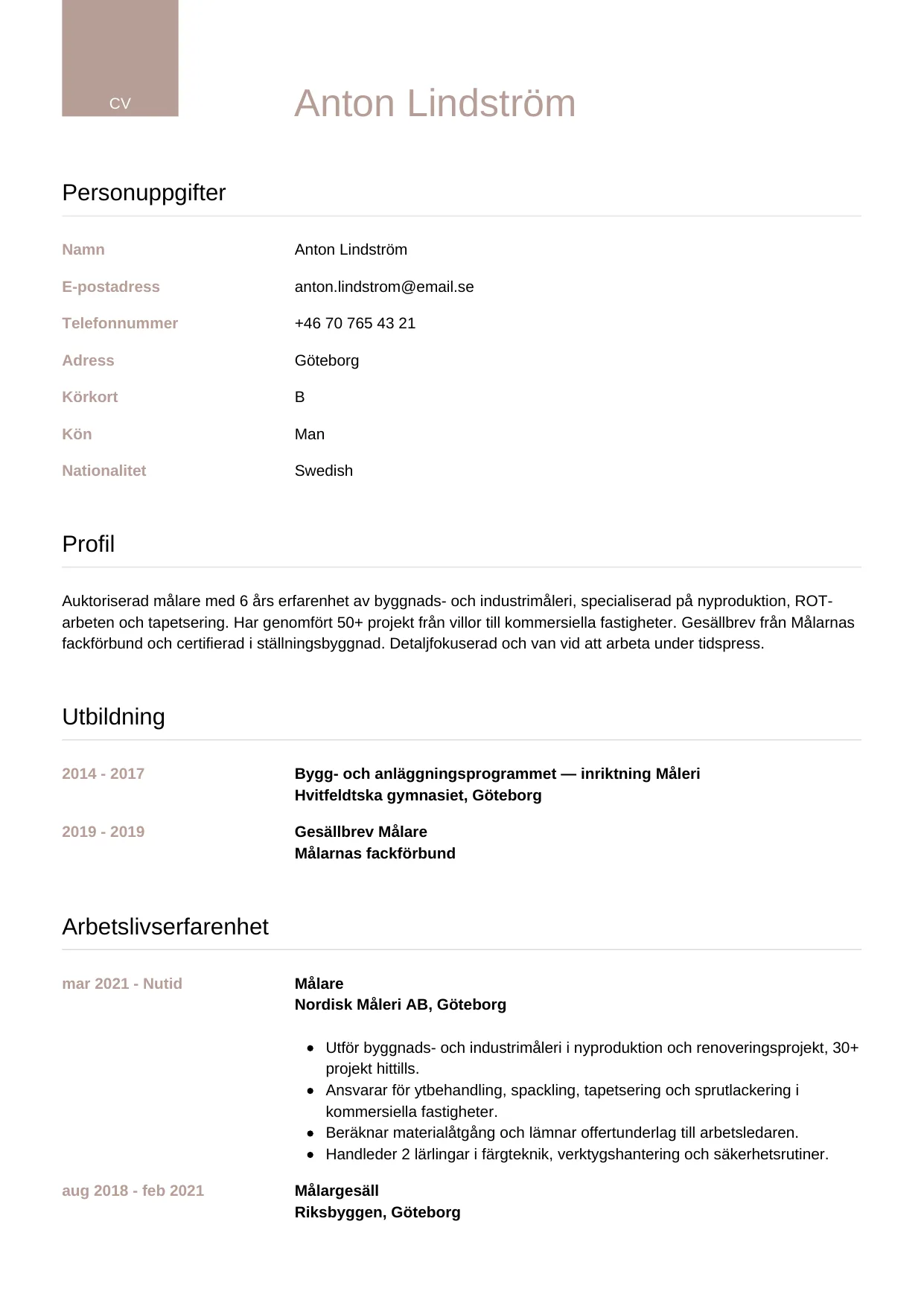 CV-mall Lyxig — gratis CV-mall för din ansökan