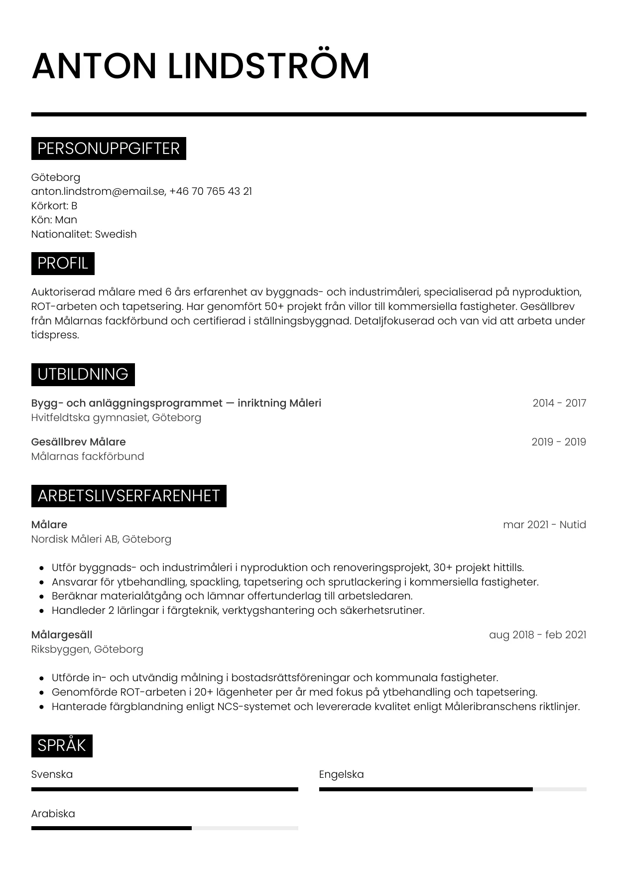 CV-mall Metro — gratis CV-mall för din ansökan
