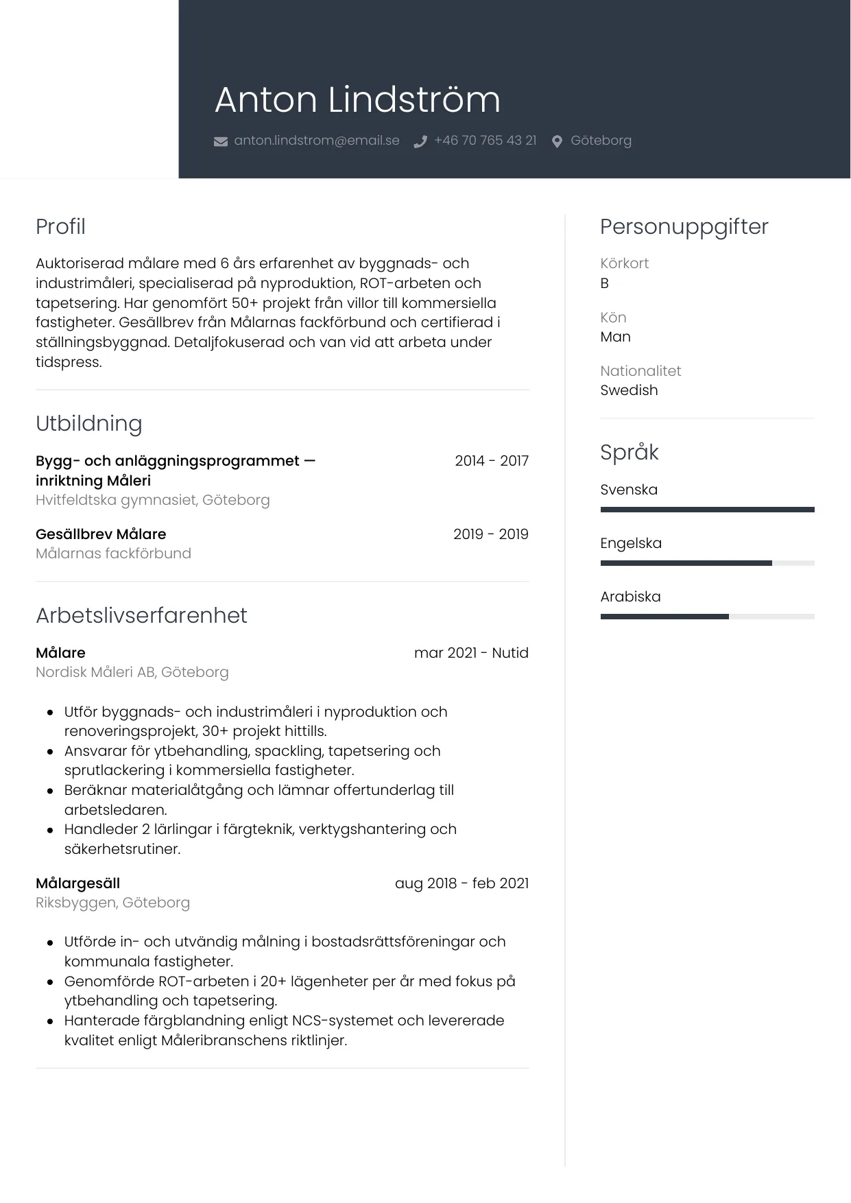 CV-mall Professionell — gratis CV-mall för din ansökan