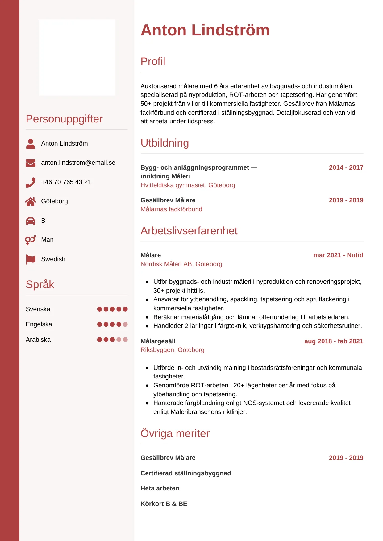 CV-mall Vertikal — gratis CV-mall för din ansökan