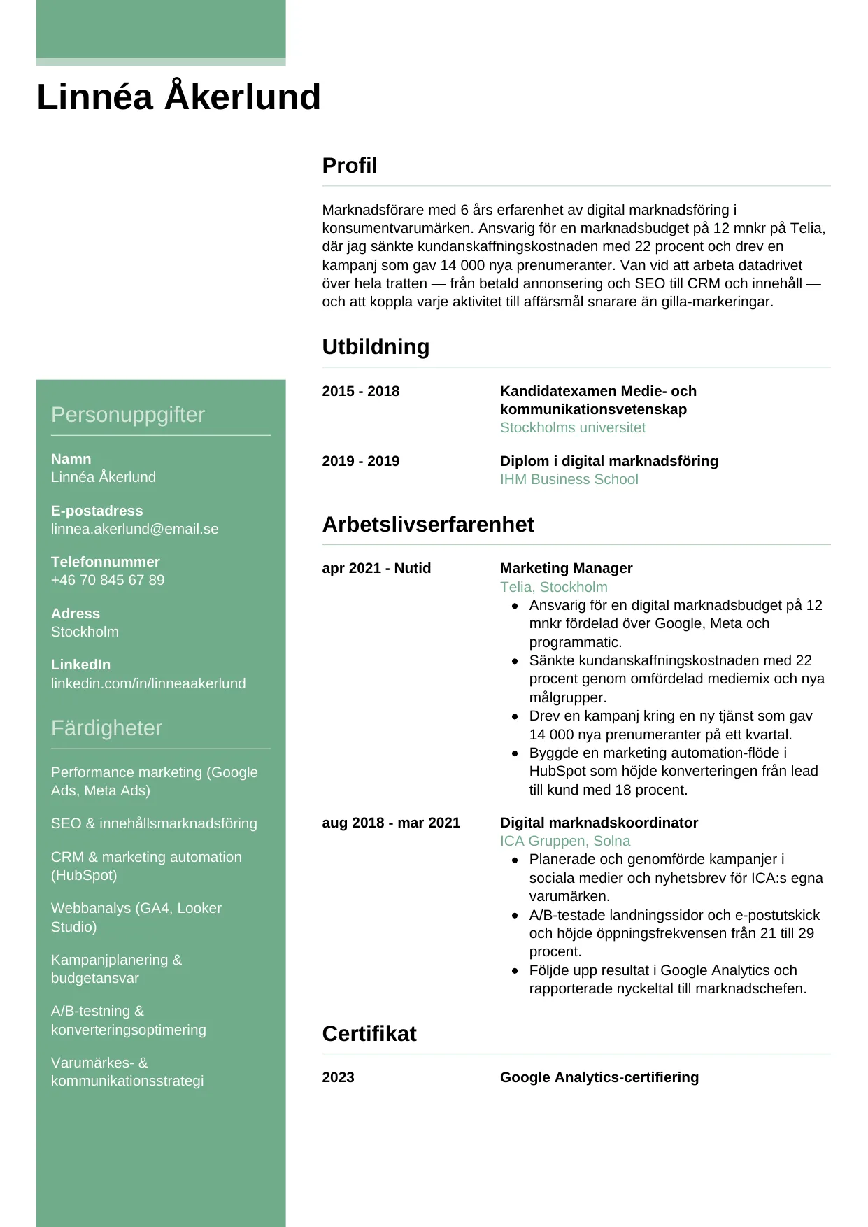 CV-mall Casual — gratis CV-mall för din ansökan