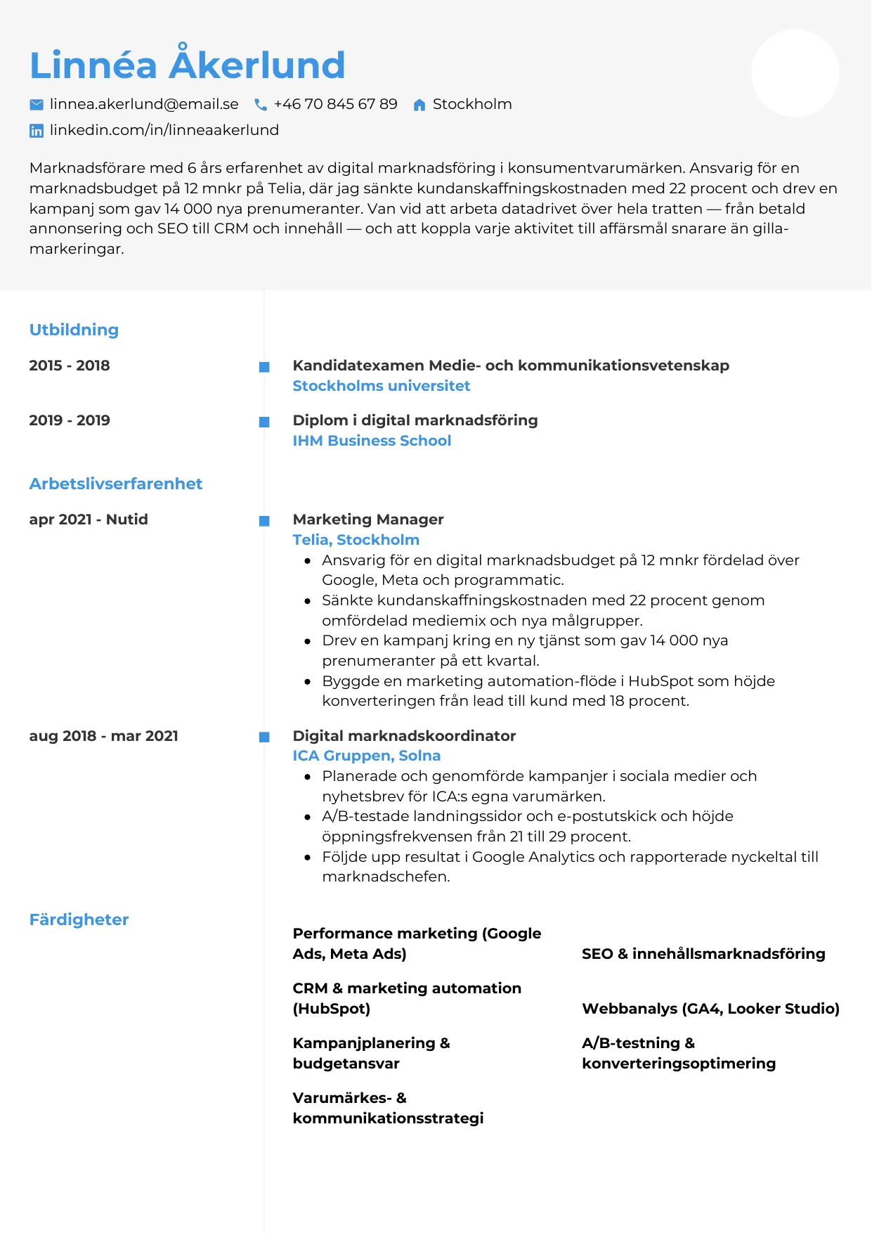 CV-mall Chrono — gratis CV-mall för din ansökan