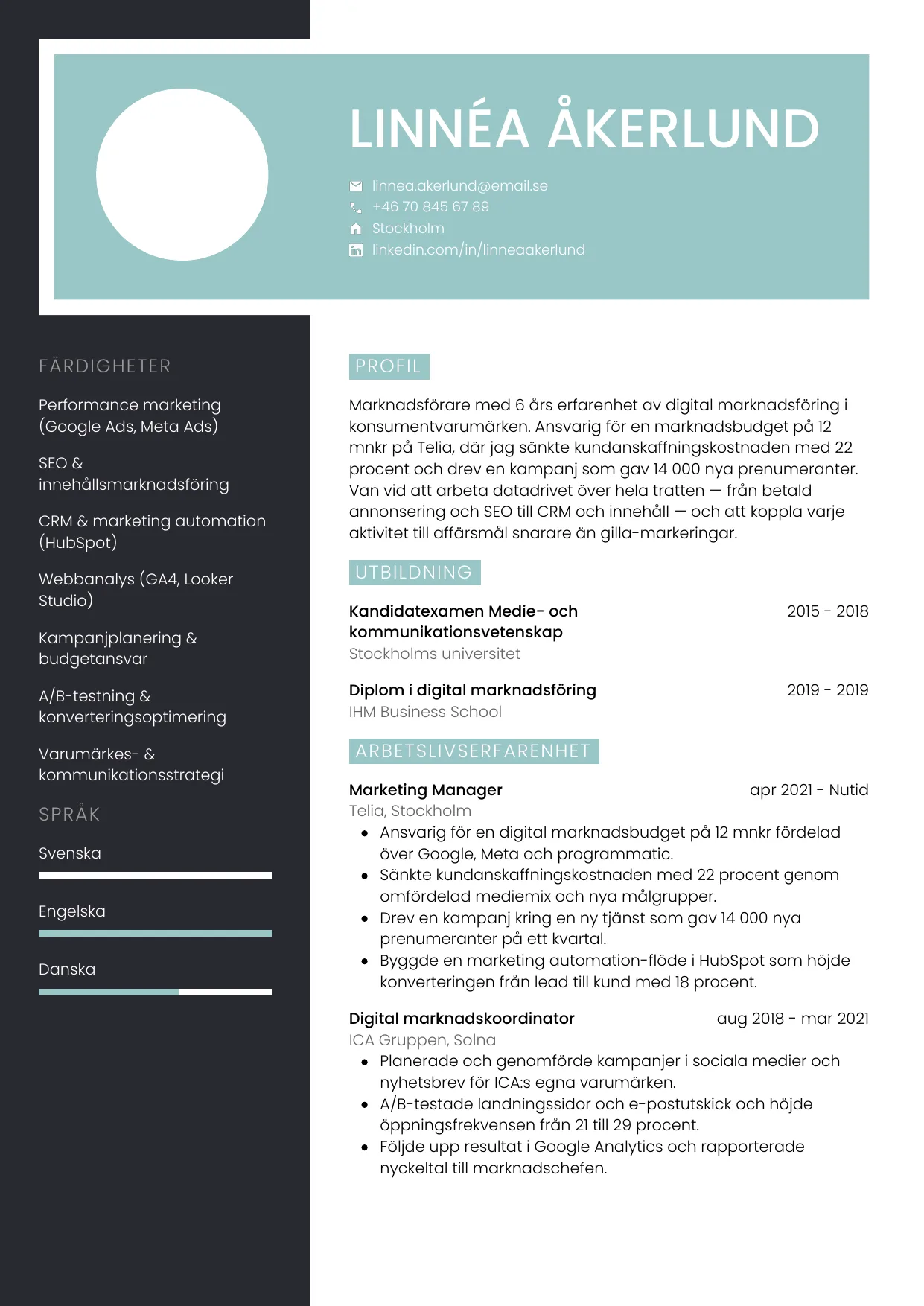 CV-mall Elegant — gratis CV-mall för din ansökan