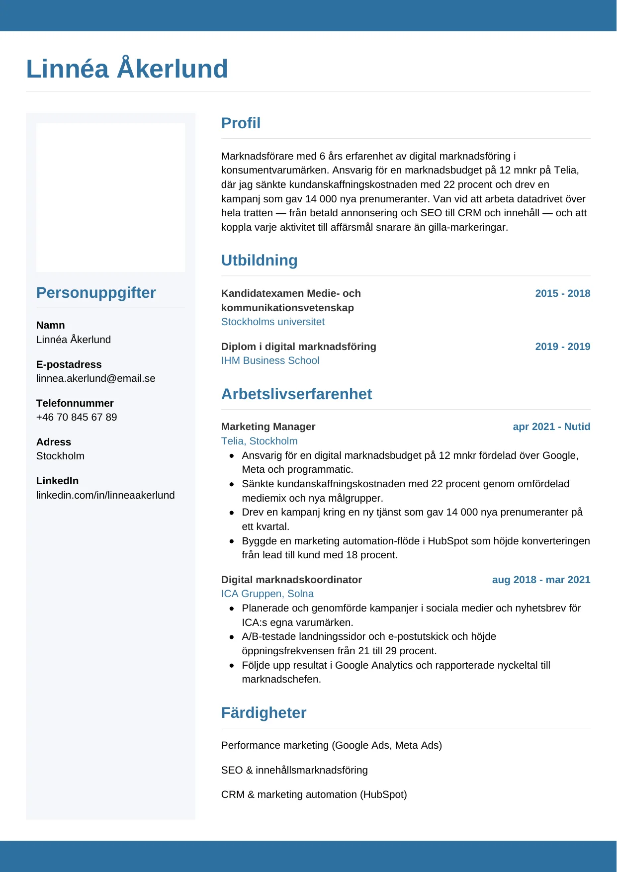 CV-mall Horisontell — gratis CV-mall för din ansökan