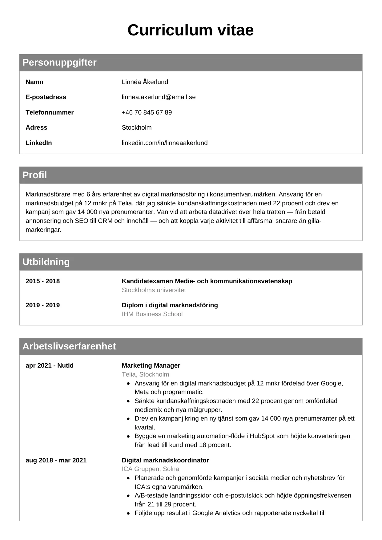 CV-mall Klassisk — gratis CV-mall för din ansökan