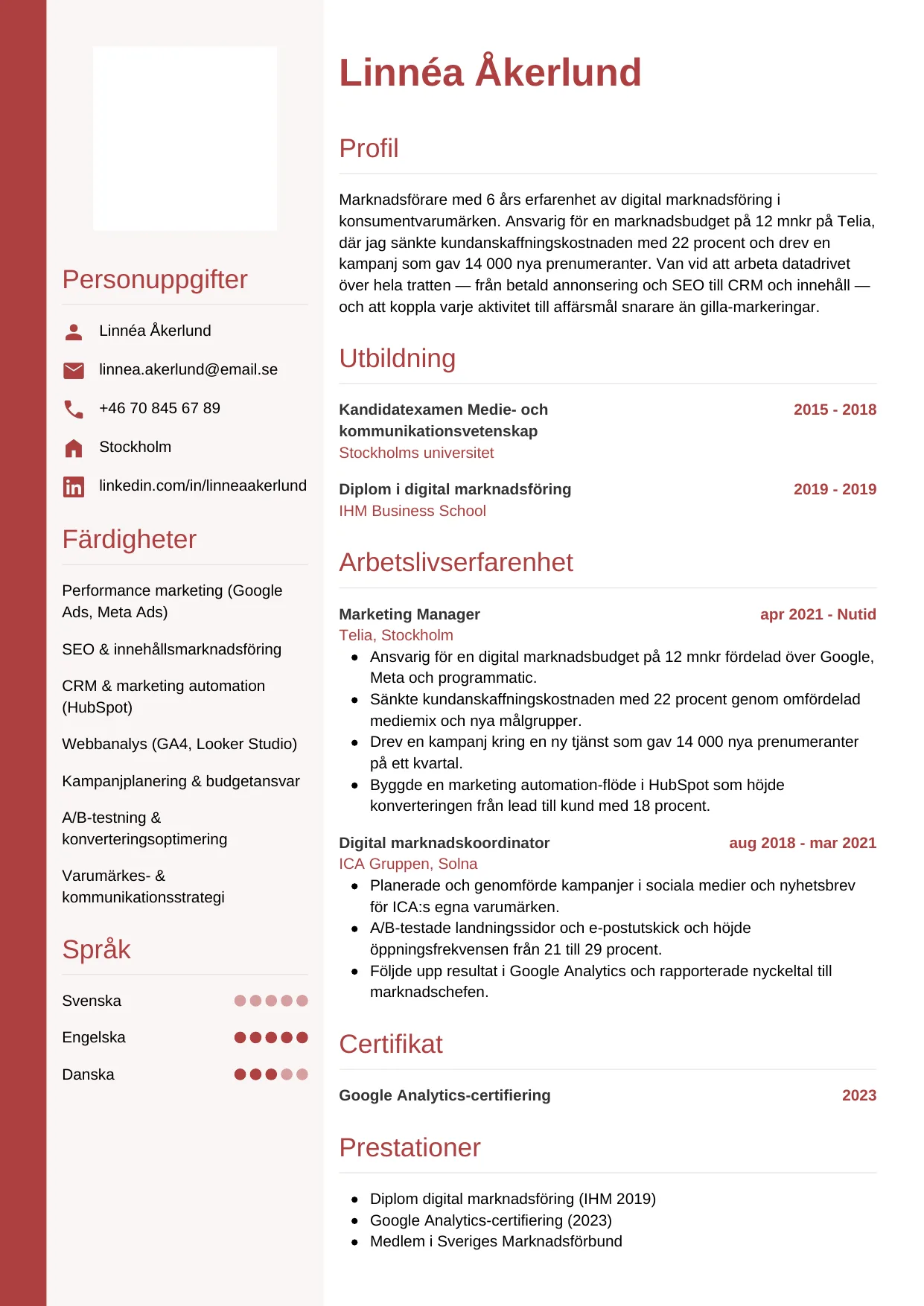 CV-mall Vertikal — gratis CV-mall för din ansökan